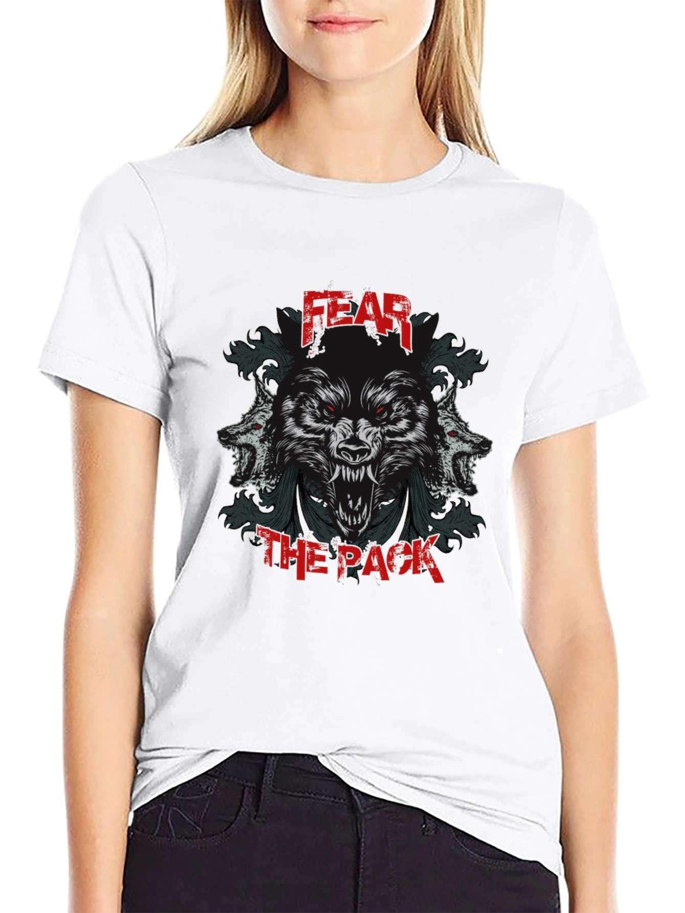 Fear the Pack Graphic Print Black T-Shirt