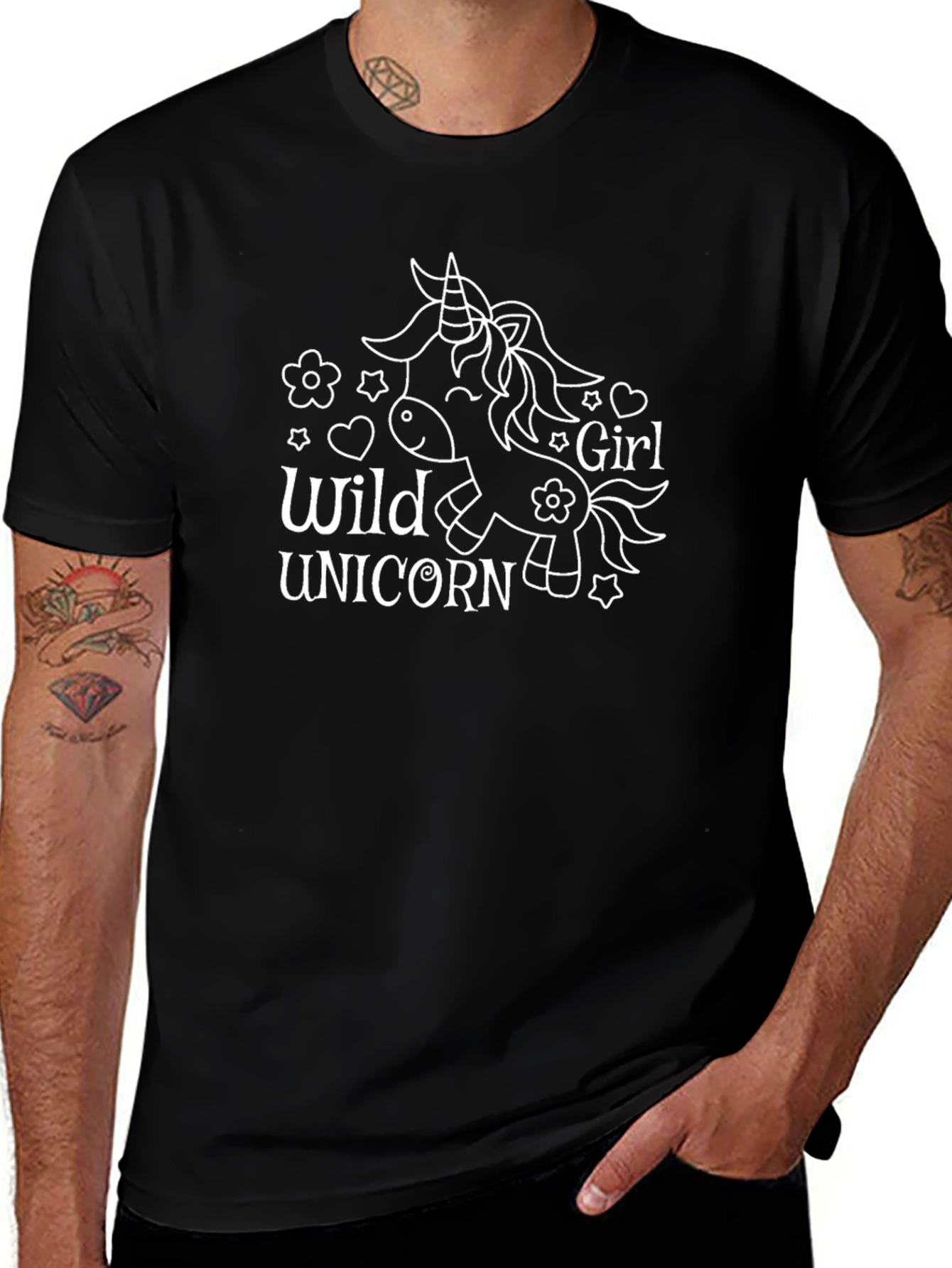 Wild Unicorn Girl Black T-Shirt