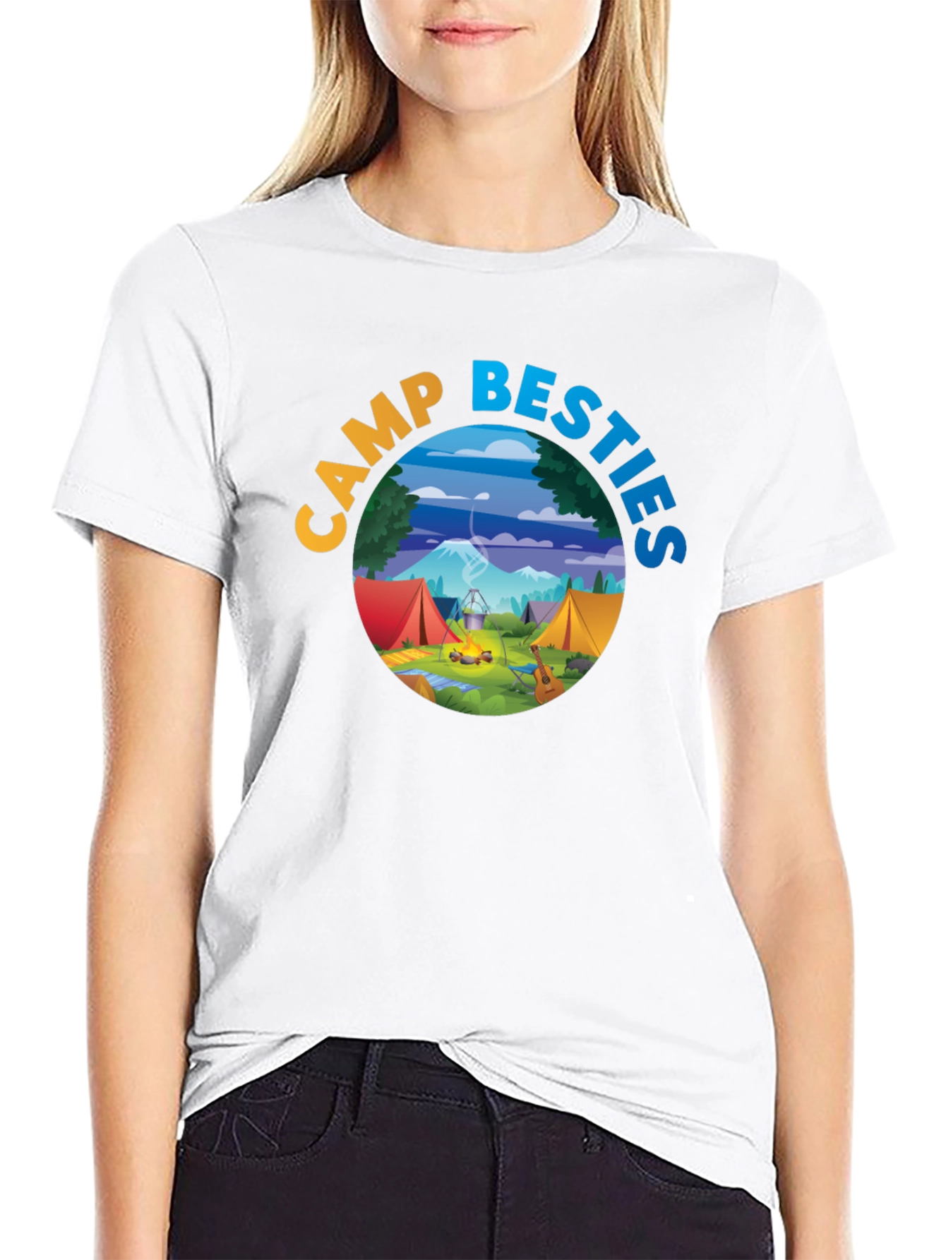 Camp Besties Graphic Tee - Black Cotton T-Shirt