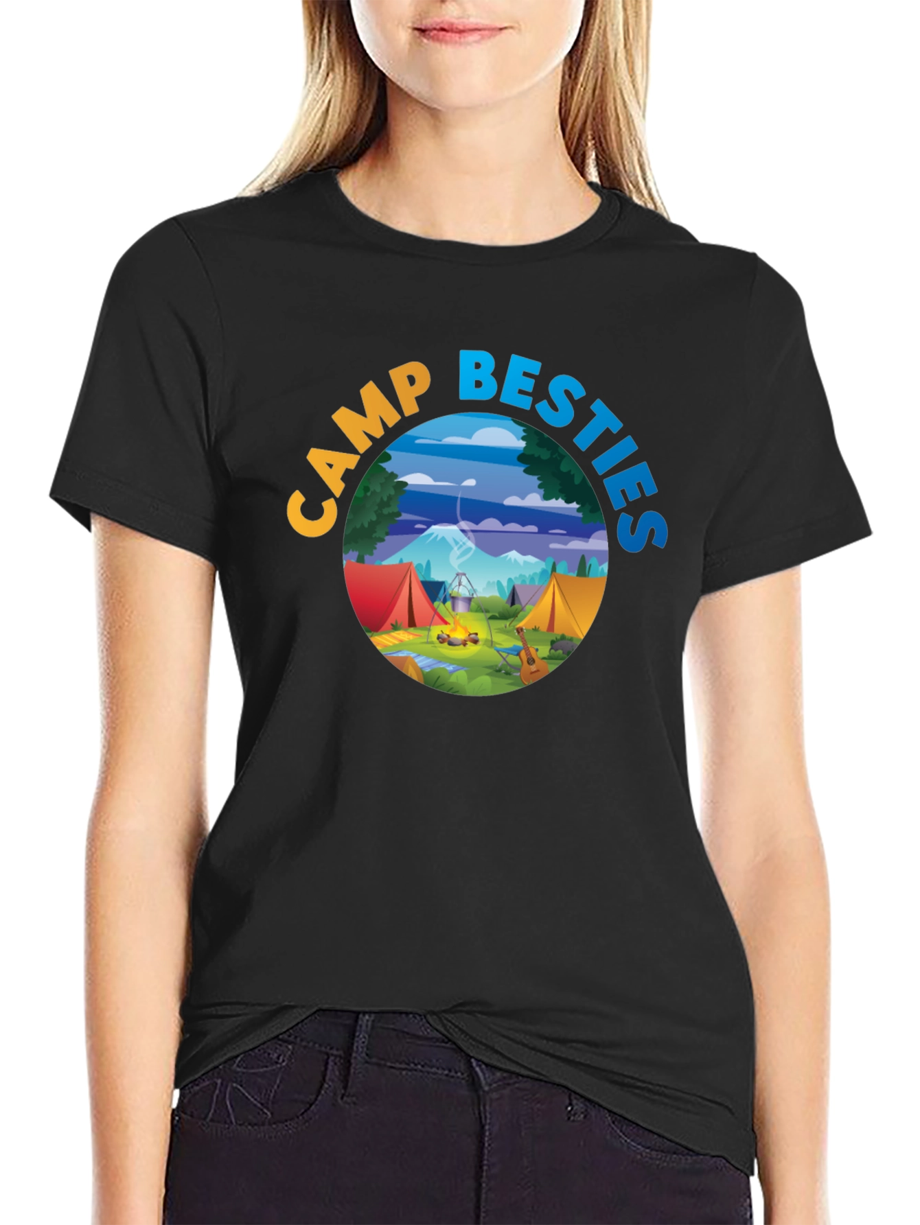 Camp Besties Graphic Tee - Black Cotton T-Shirt