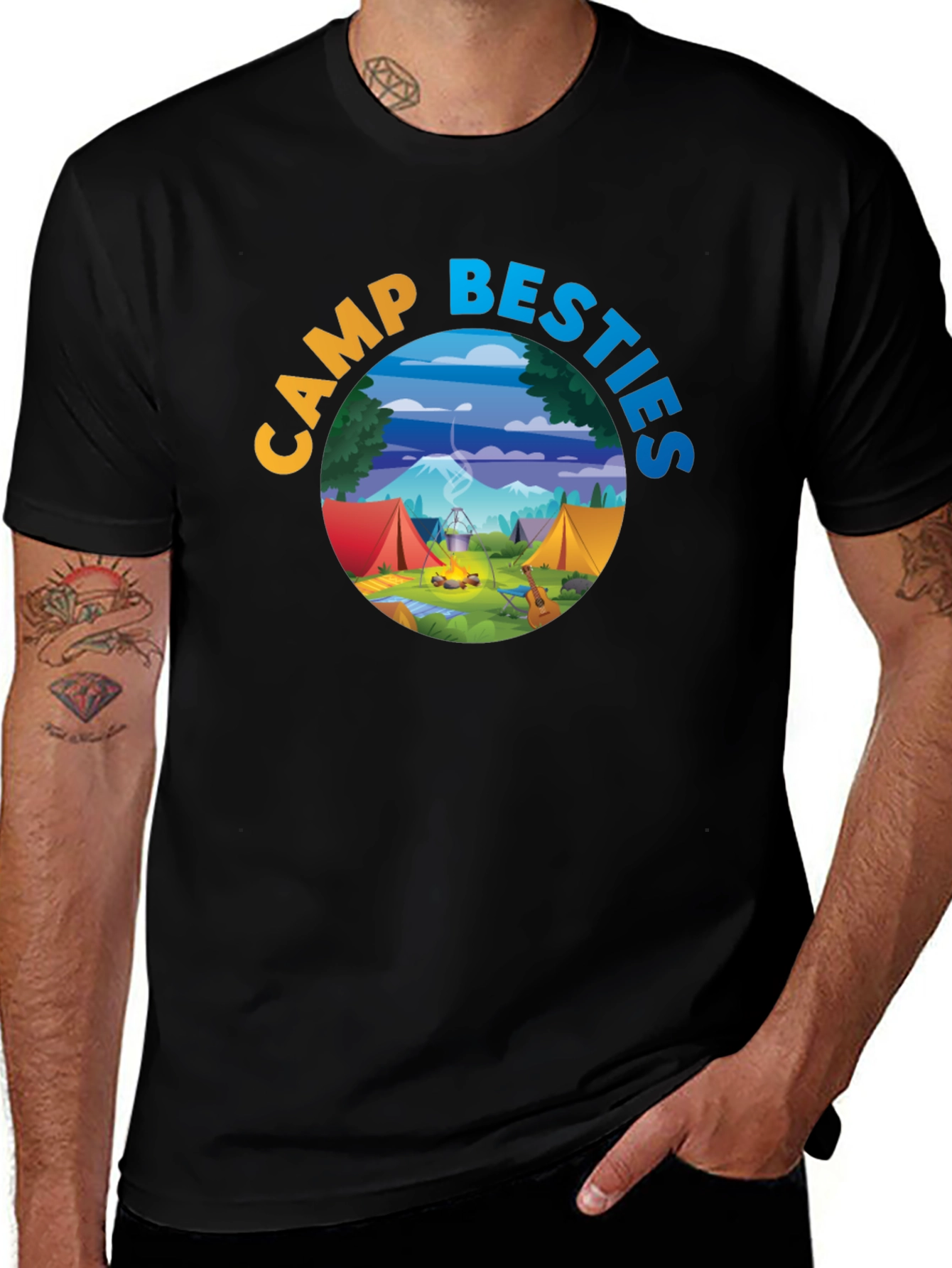 Camp Besties Graphic Tee - Black Cotton T-Shirt