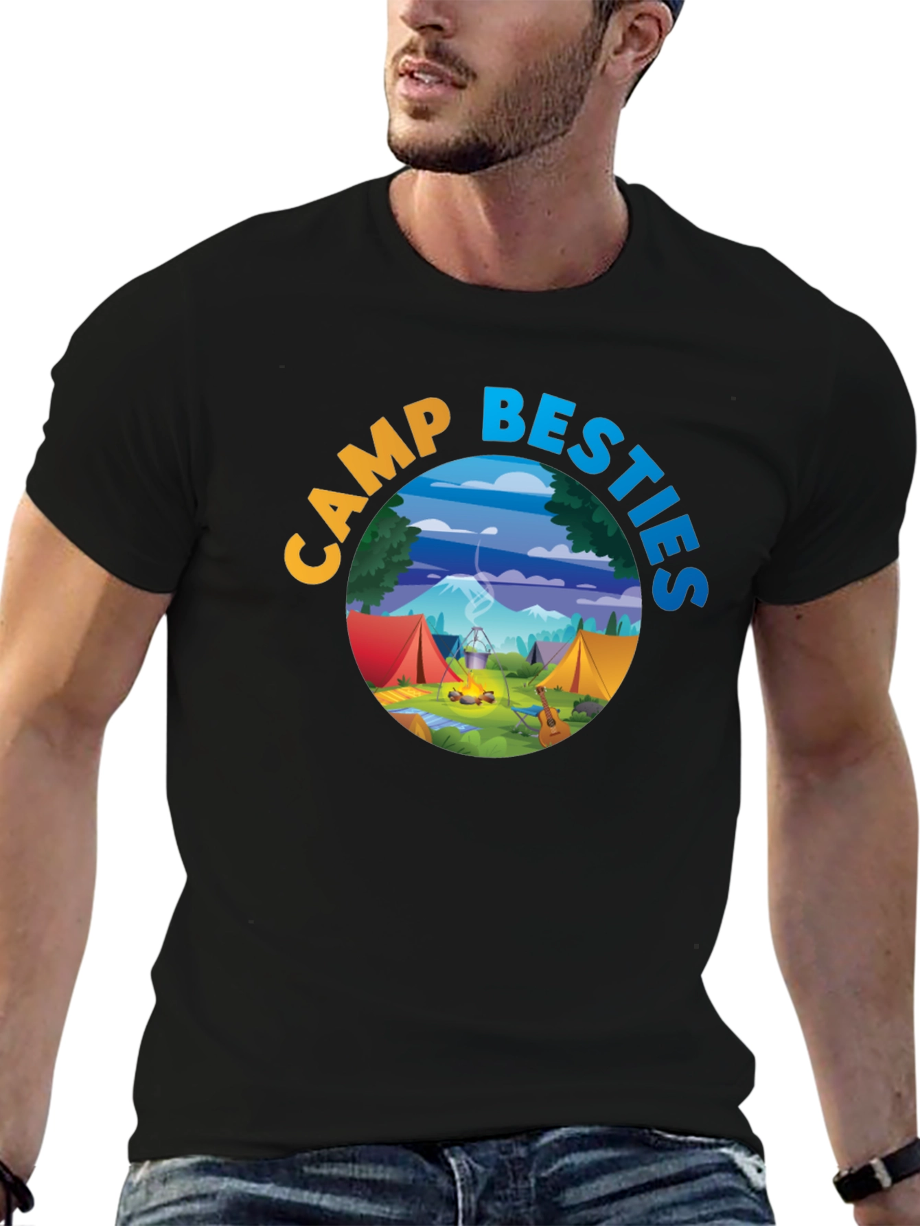 Camp Besties Graphic Tee - Black Cotton T-Shirt
