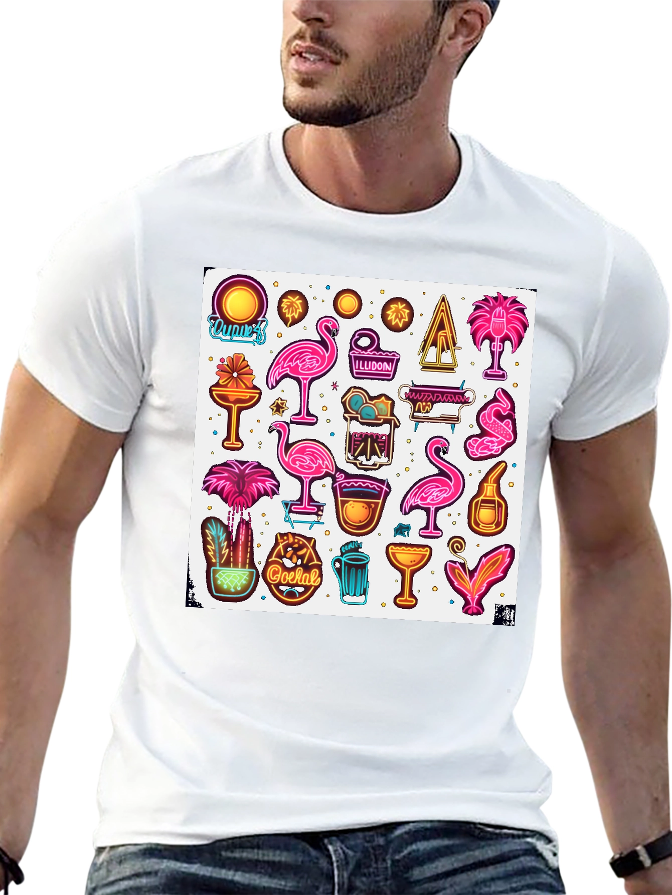 Neon Summer Graphic Tee - Tropical Design
