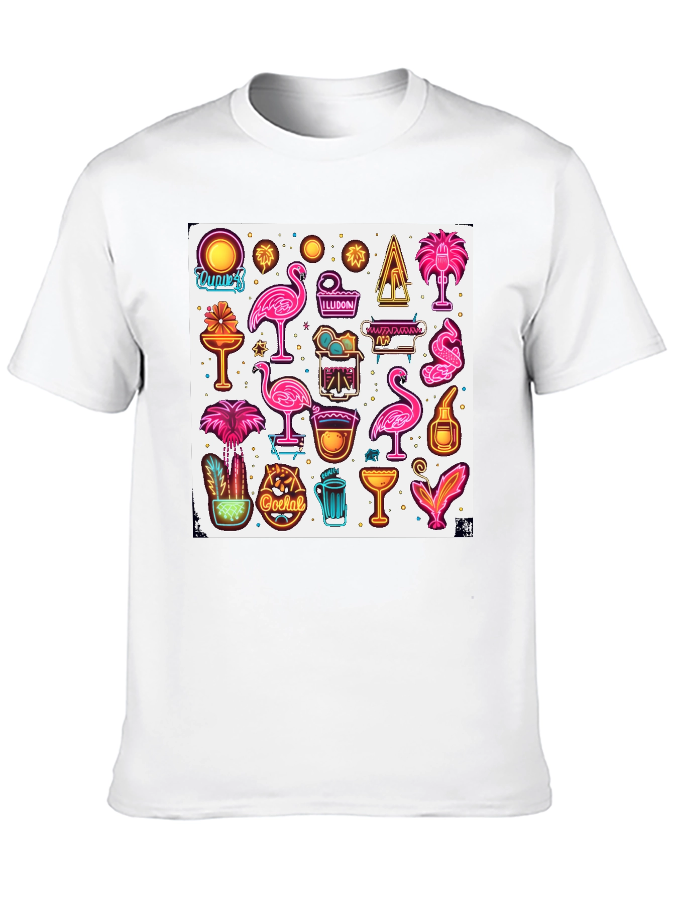 Neon Summer Graphic Tee - Tropical Design