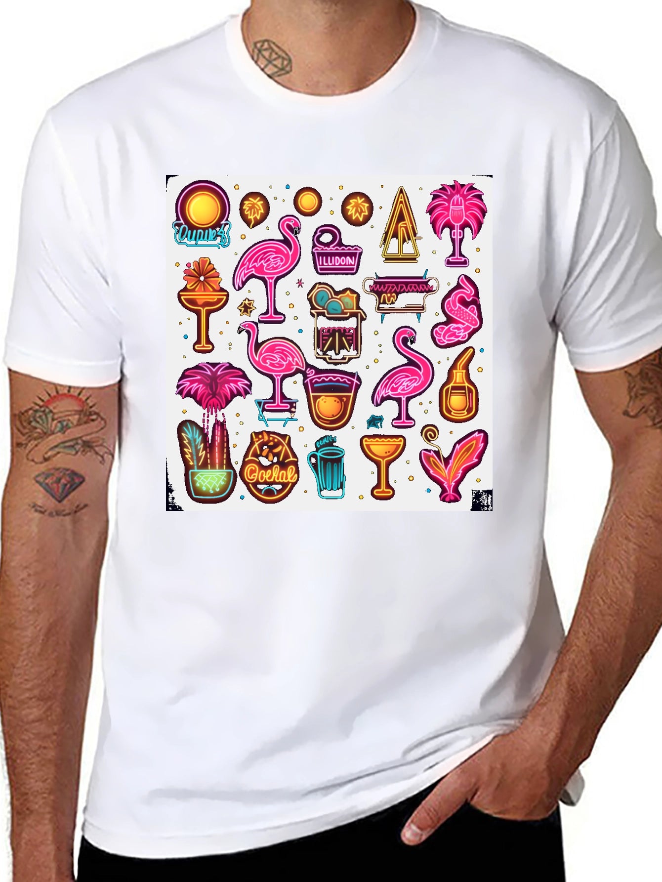 Neon Summer Graphic Tee - Tropical Design