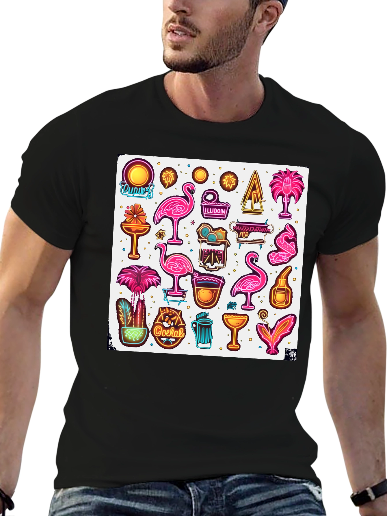 Neon Summer Graphic Tee - Tropical Design
