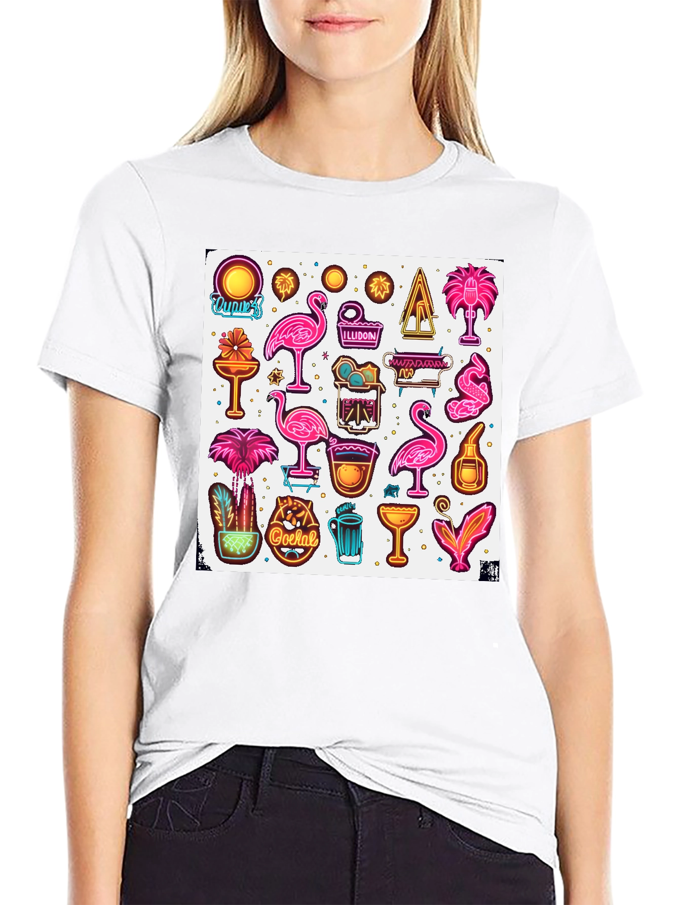 Neon Summer Graphic Tee - Tropical Design