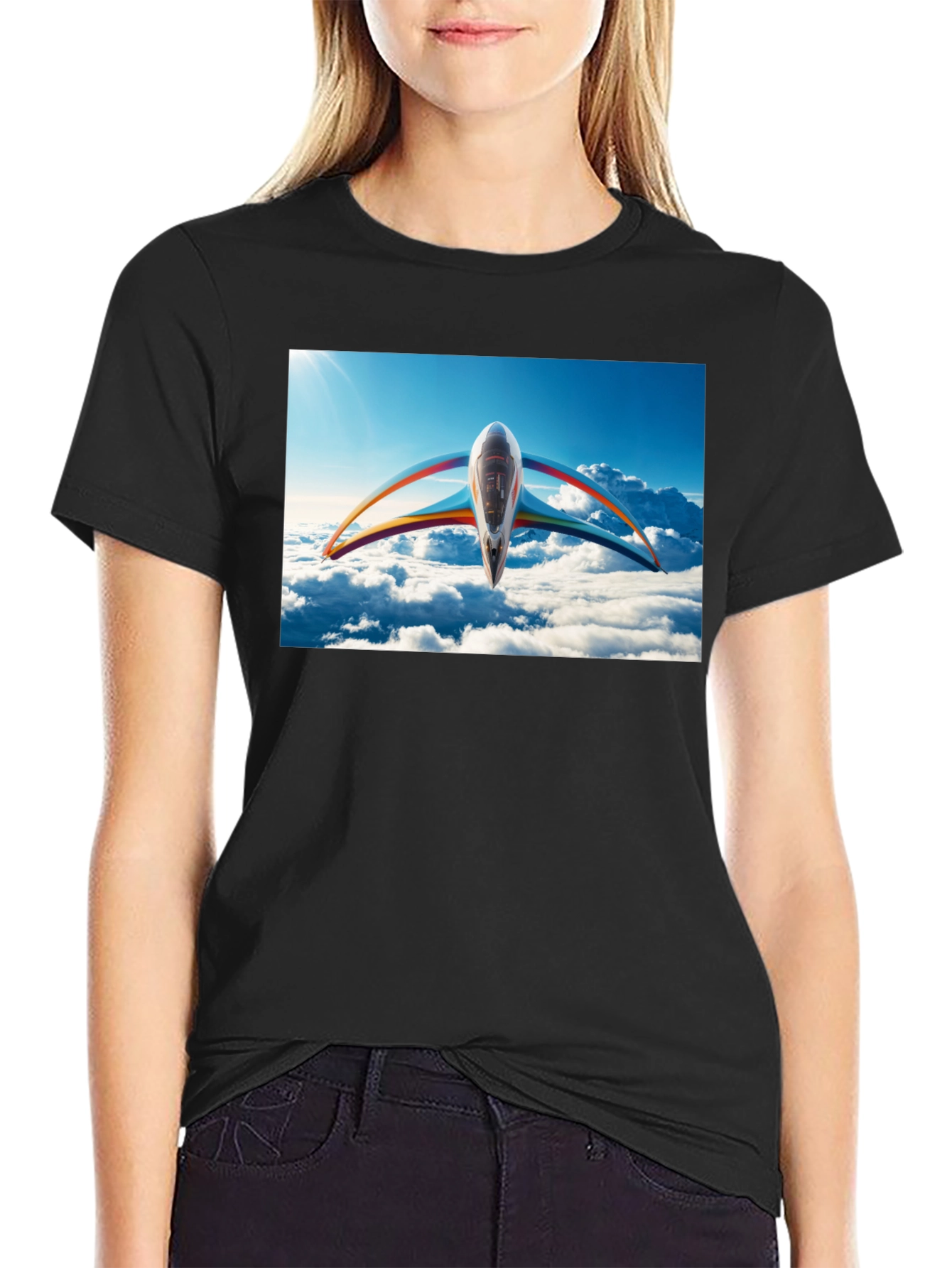 Futuristic Plane Graphic T-Shirt