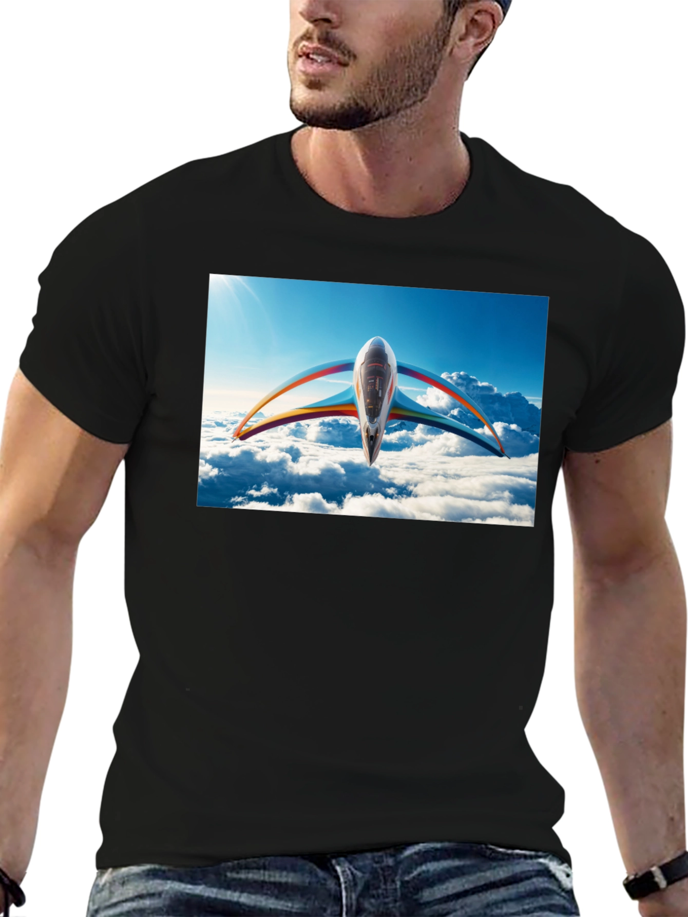 Futuristic Plane Graphic T-Shirt