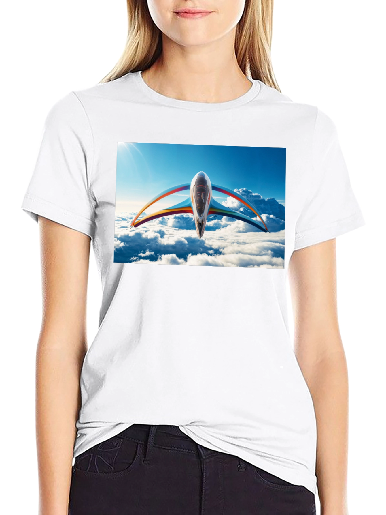 Futuristic Plane Graphic T-Shirt