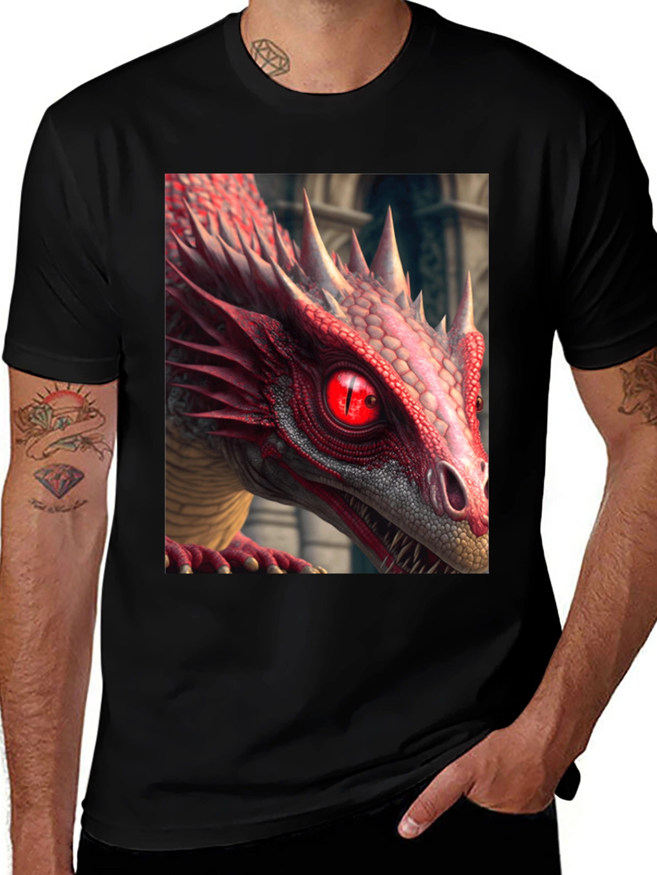 Red Dragon Graphic Tee - Mens Black T-Shirt