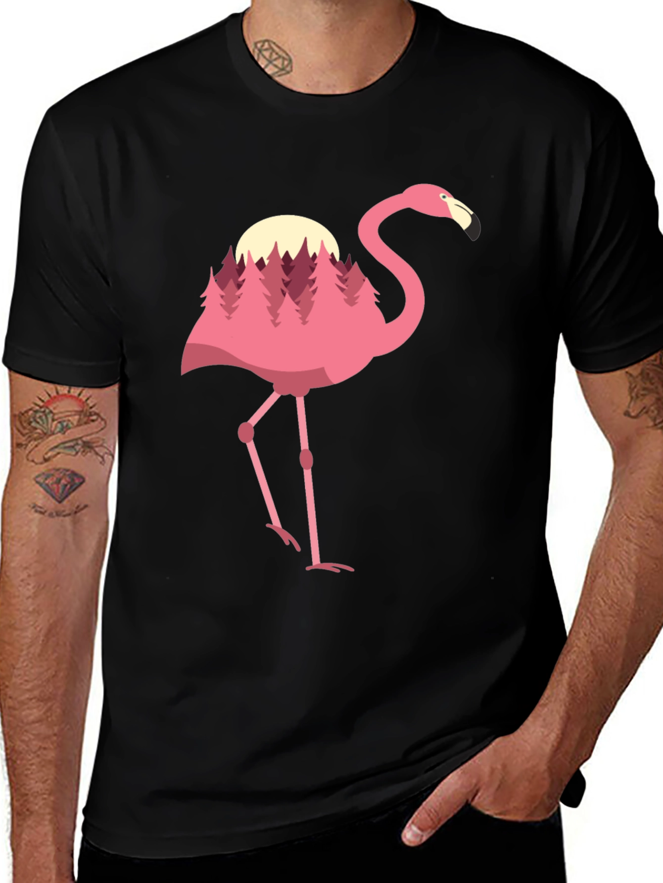 Flamingo Forest Graphic Tee - Black