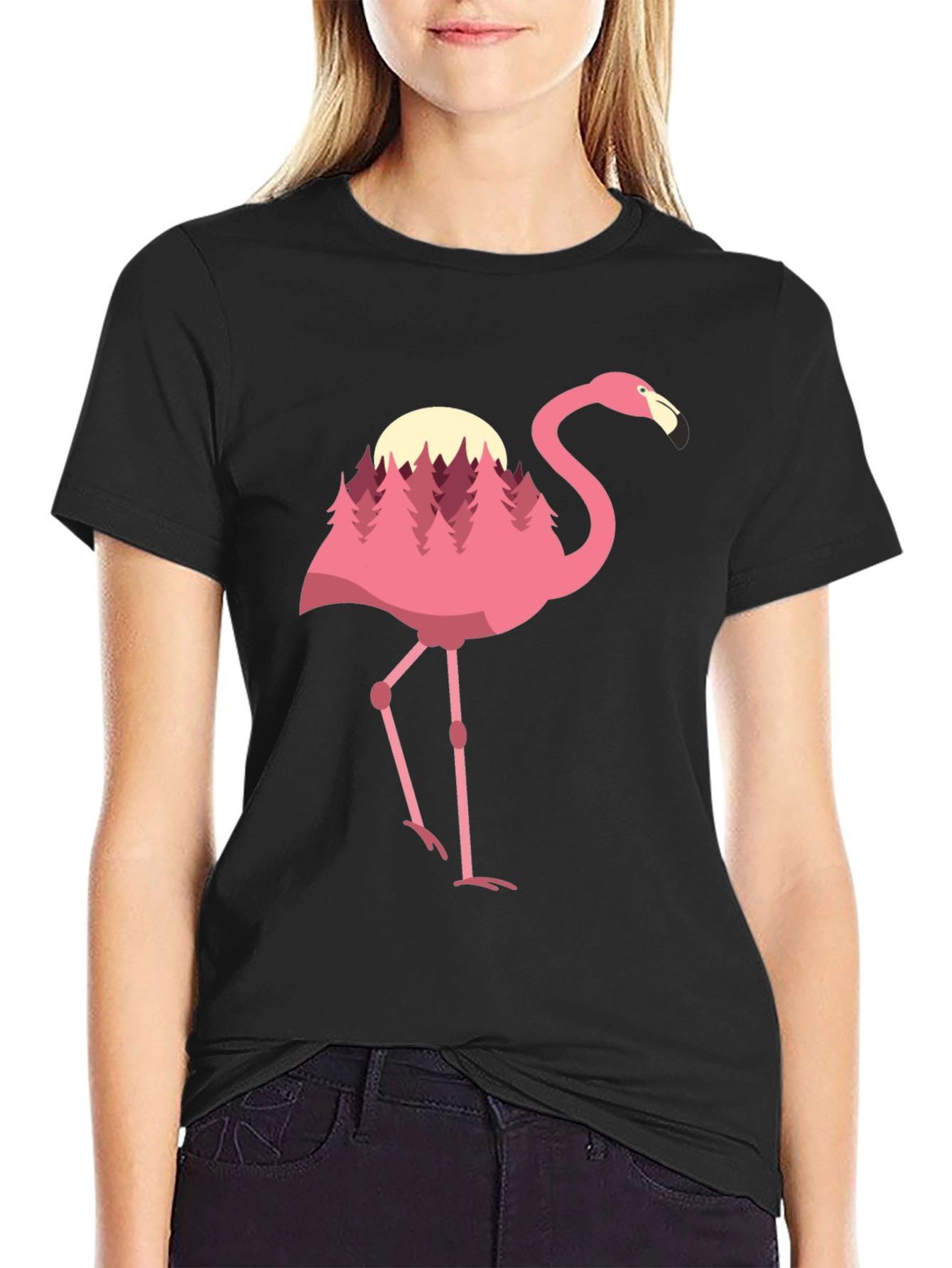 Flamingo Forest Graphic Tee - Black