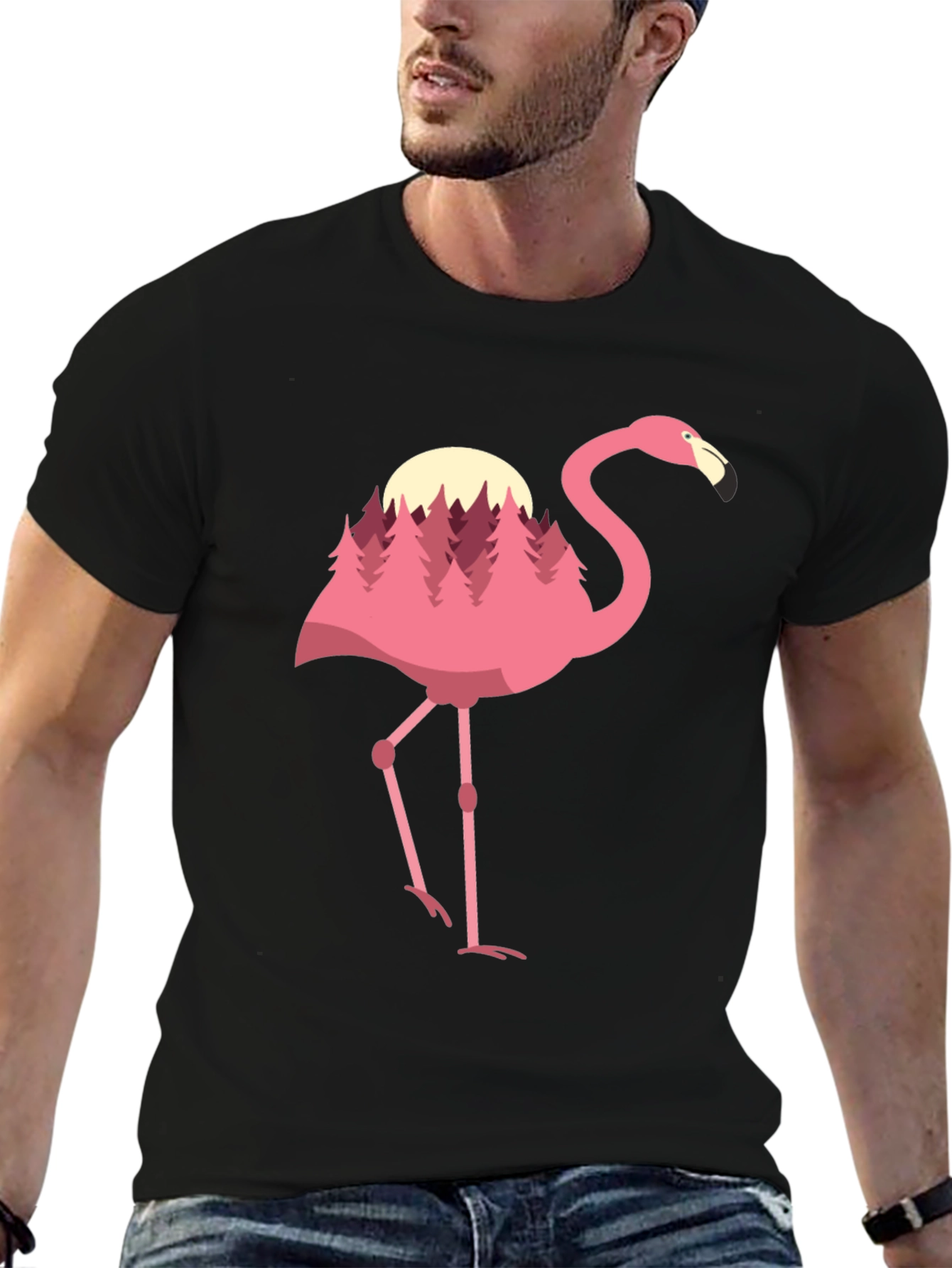 Flamingo Forest Graphic Tee - Black