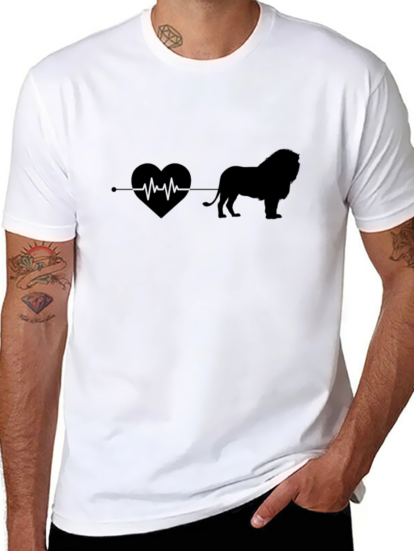 Lion Heartbeat Graphic Tee - Mens Black T-Shirt