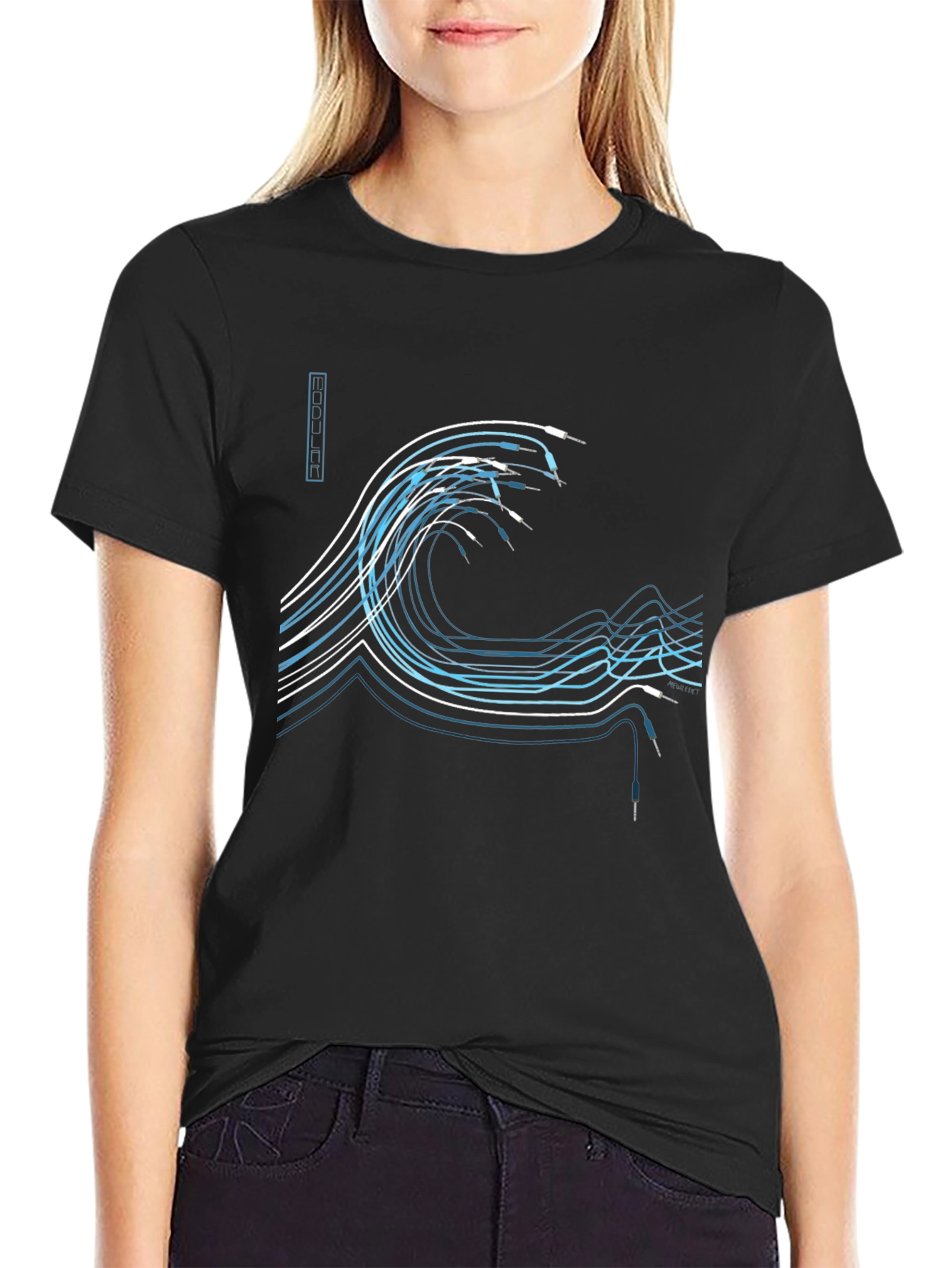 Wave Design Black Graphic Tee