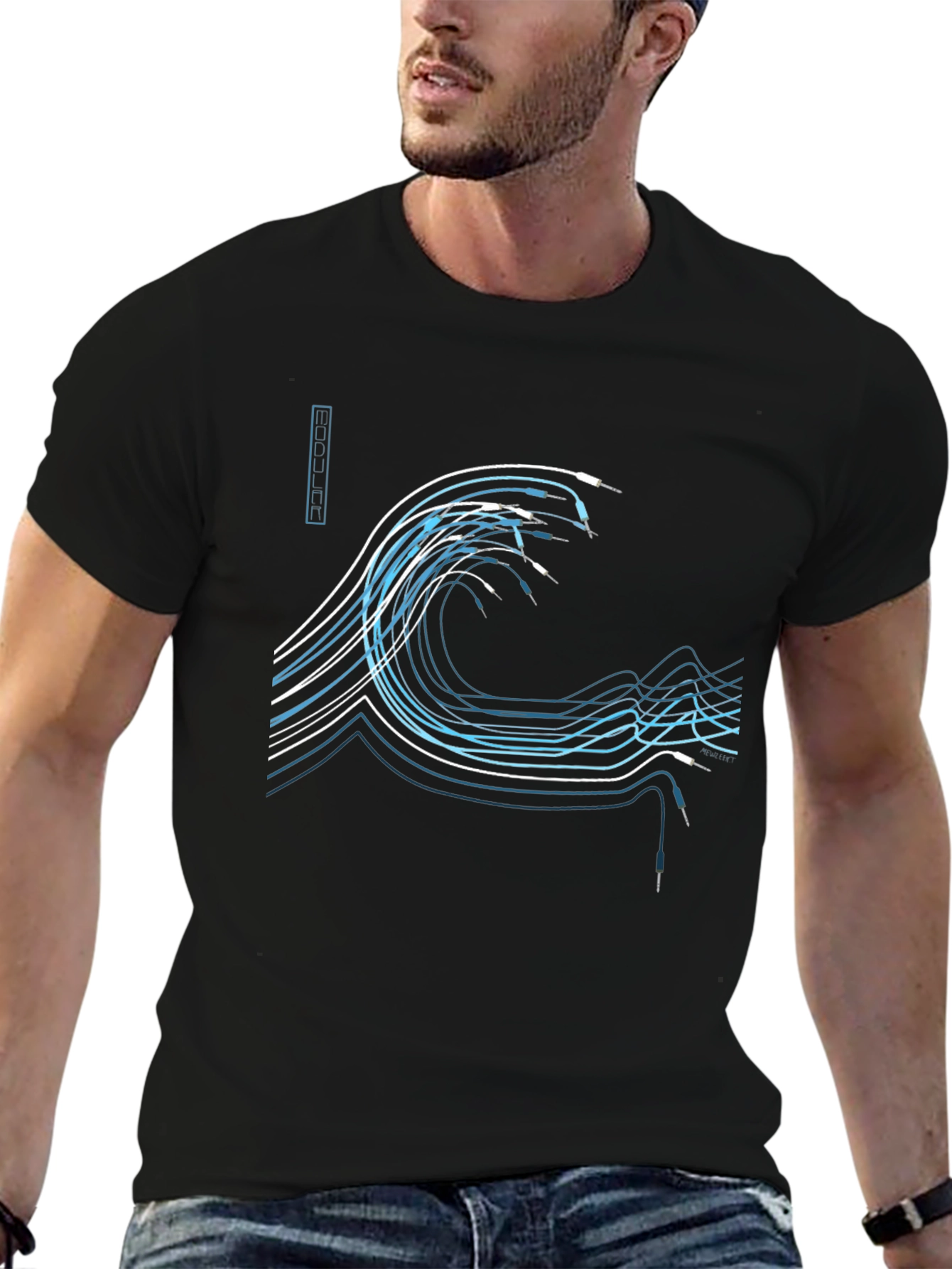 Wave Design Black Graphic Tee