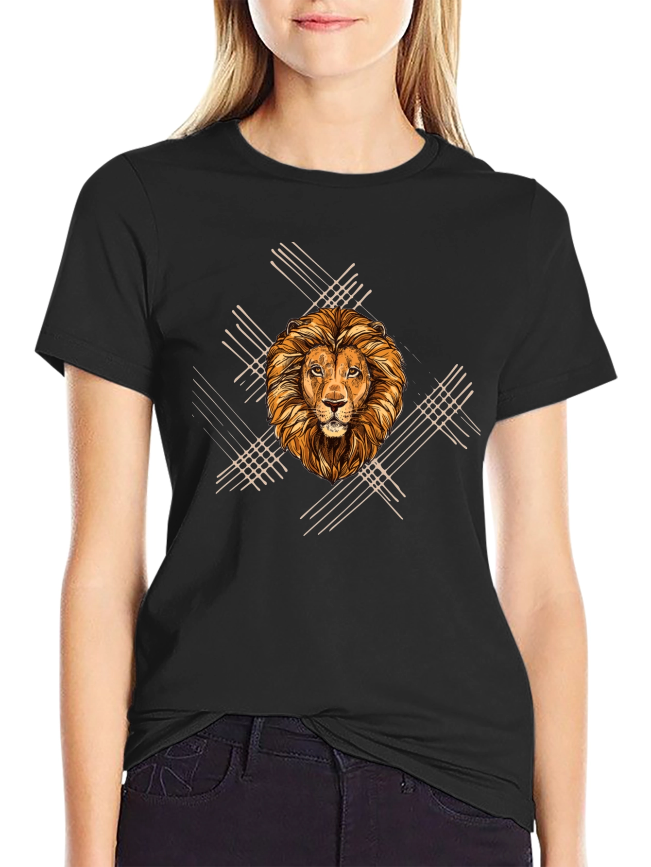 Lion Graphic Print Mens Black T-Shirt