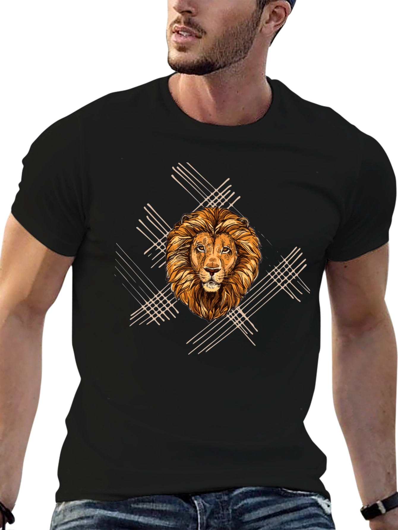 Lion Graphic Print Mens Black T-Shirt