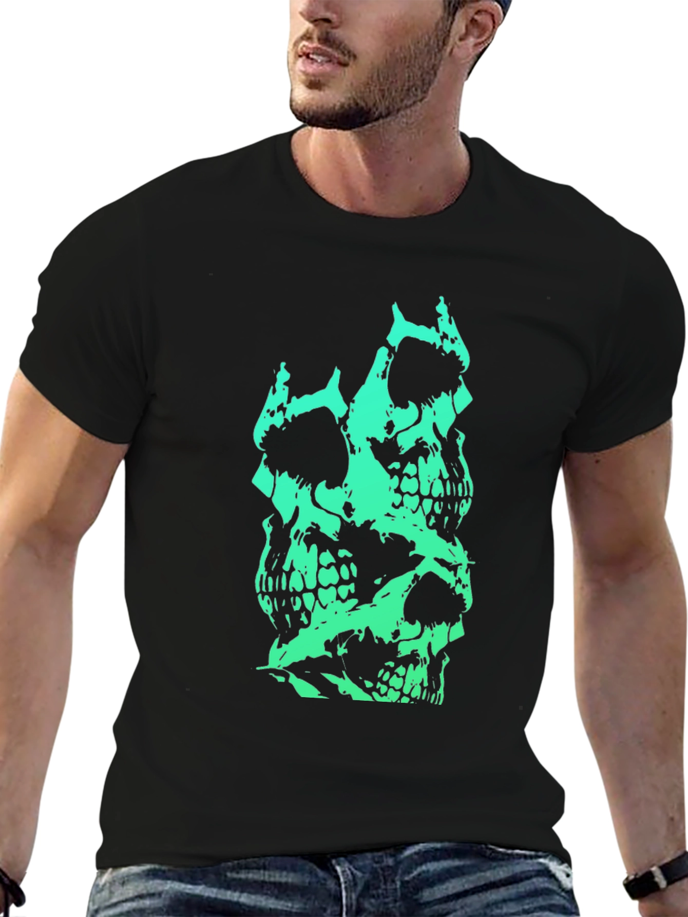 Stacked Skull Graphic Tee - Mens Black T-Shirt