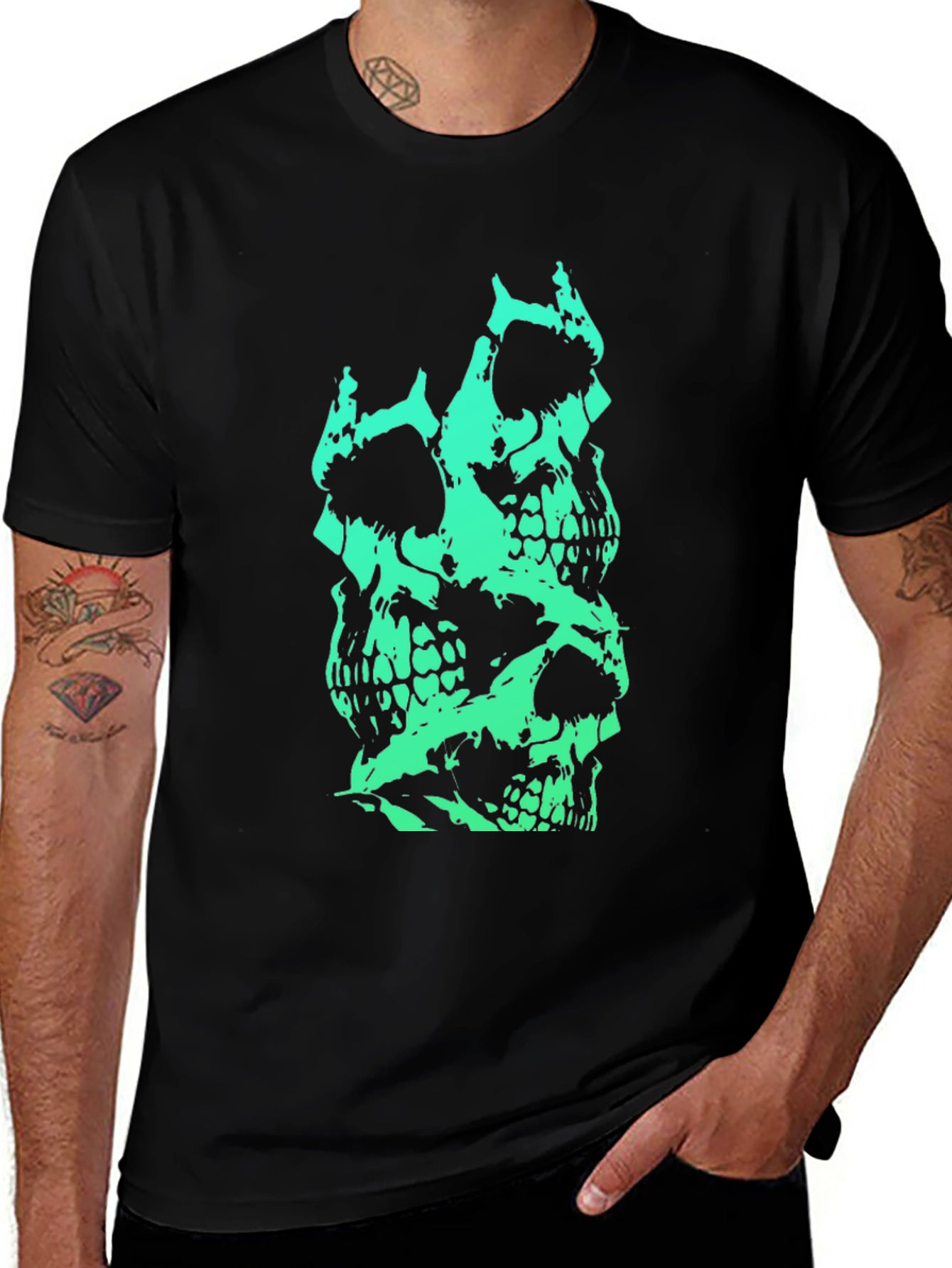 Stacked Skull Graphic Tee - Mens Black T-Shirt