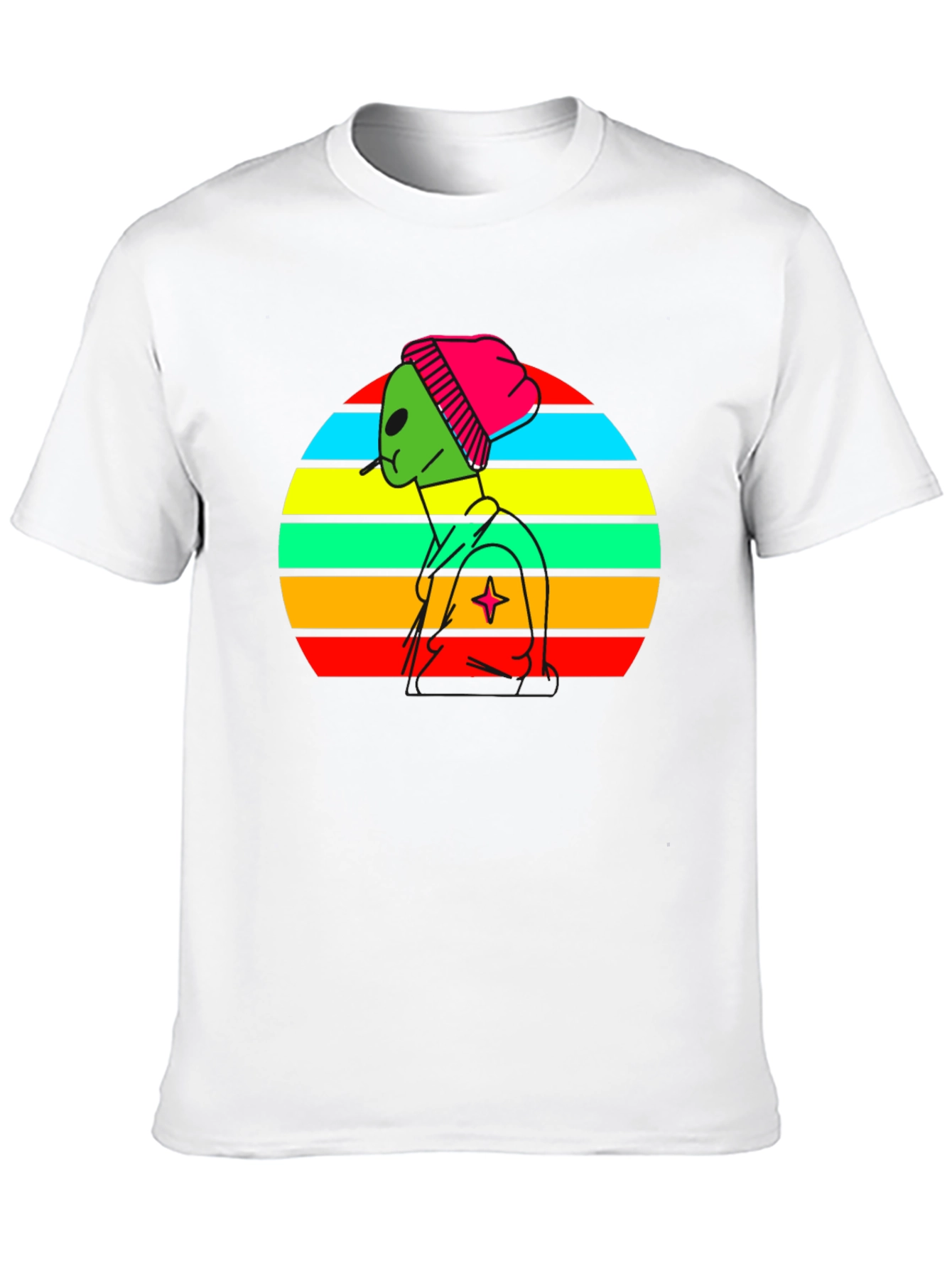 Retro Alien Graphic Tee - Black Cotton Blend T-Shirt