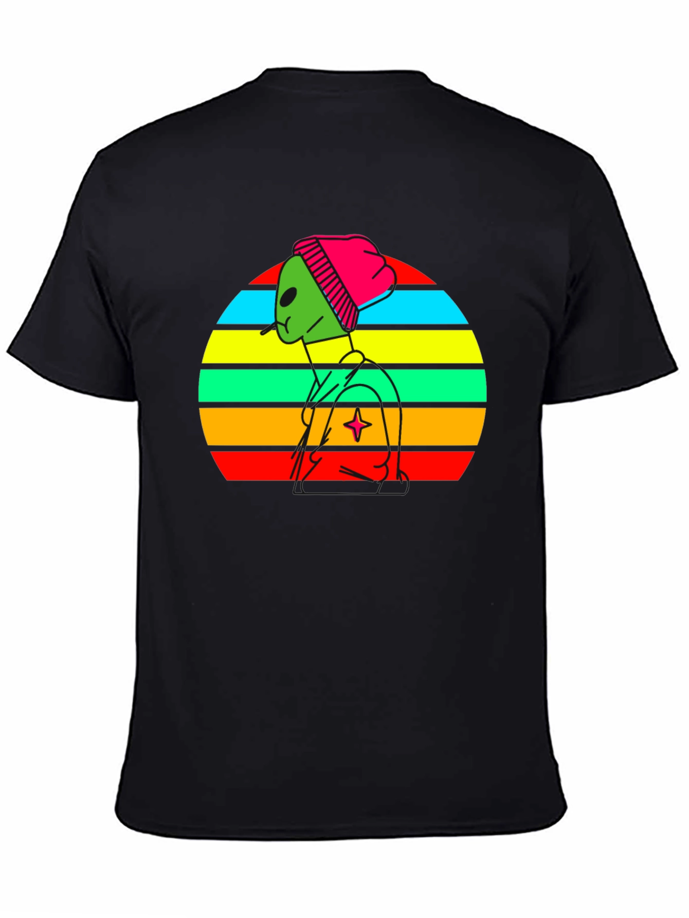 Retro Alien Graphic Tee - Black Cotton Blend T-Shirt