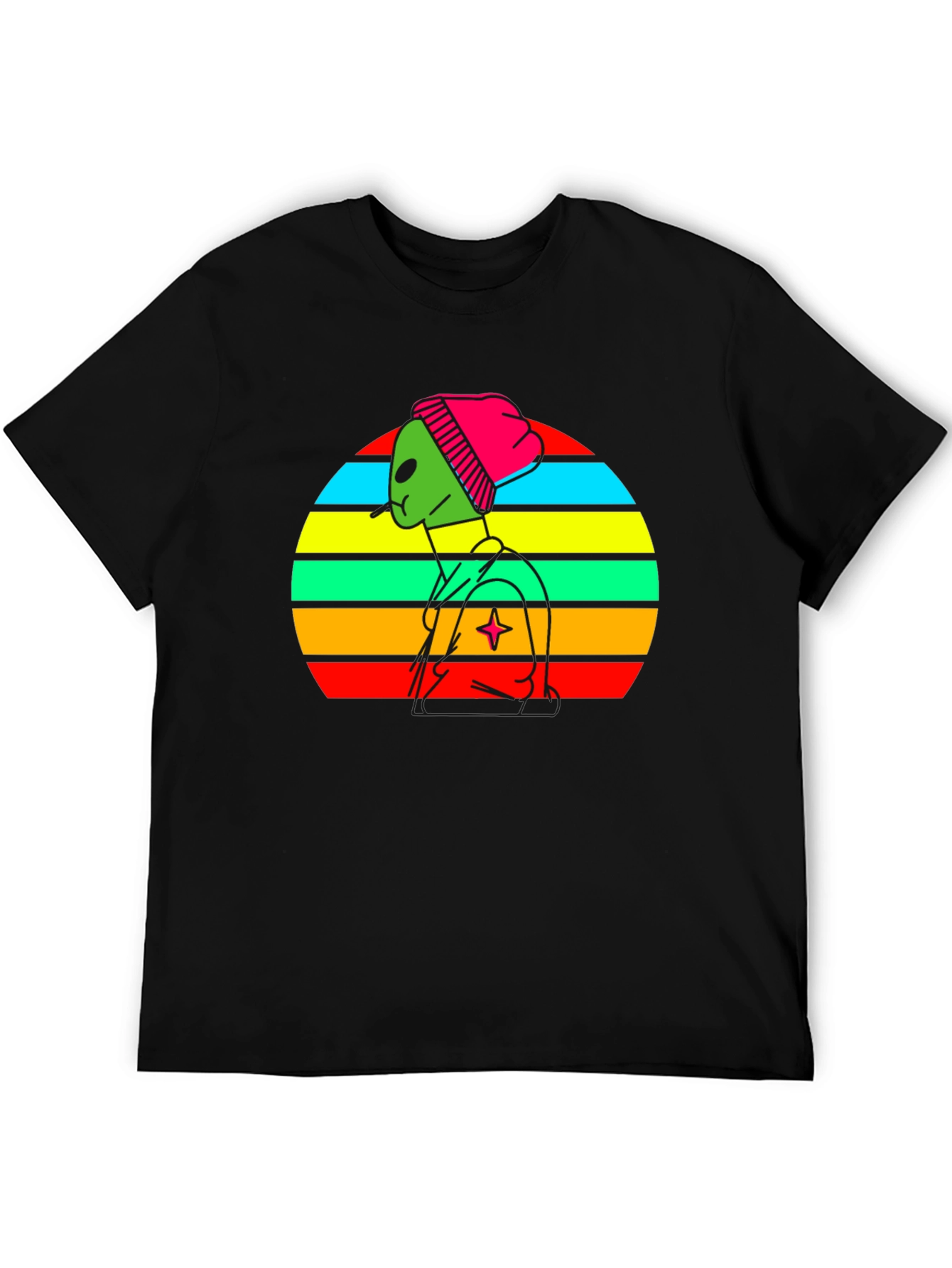 Retro Alien Graphic Tee - Black Cotton Blend T-Shirt