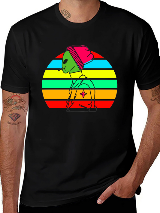 Retro Alien Graphic Tee - Black Cotton Blend T-Shirt