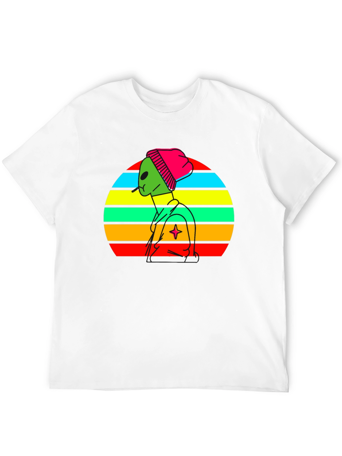 Retro Alien Graphic Tee - Black Cotton Blend T-Shirt