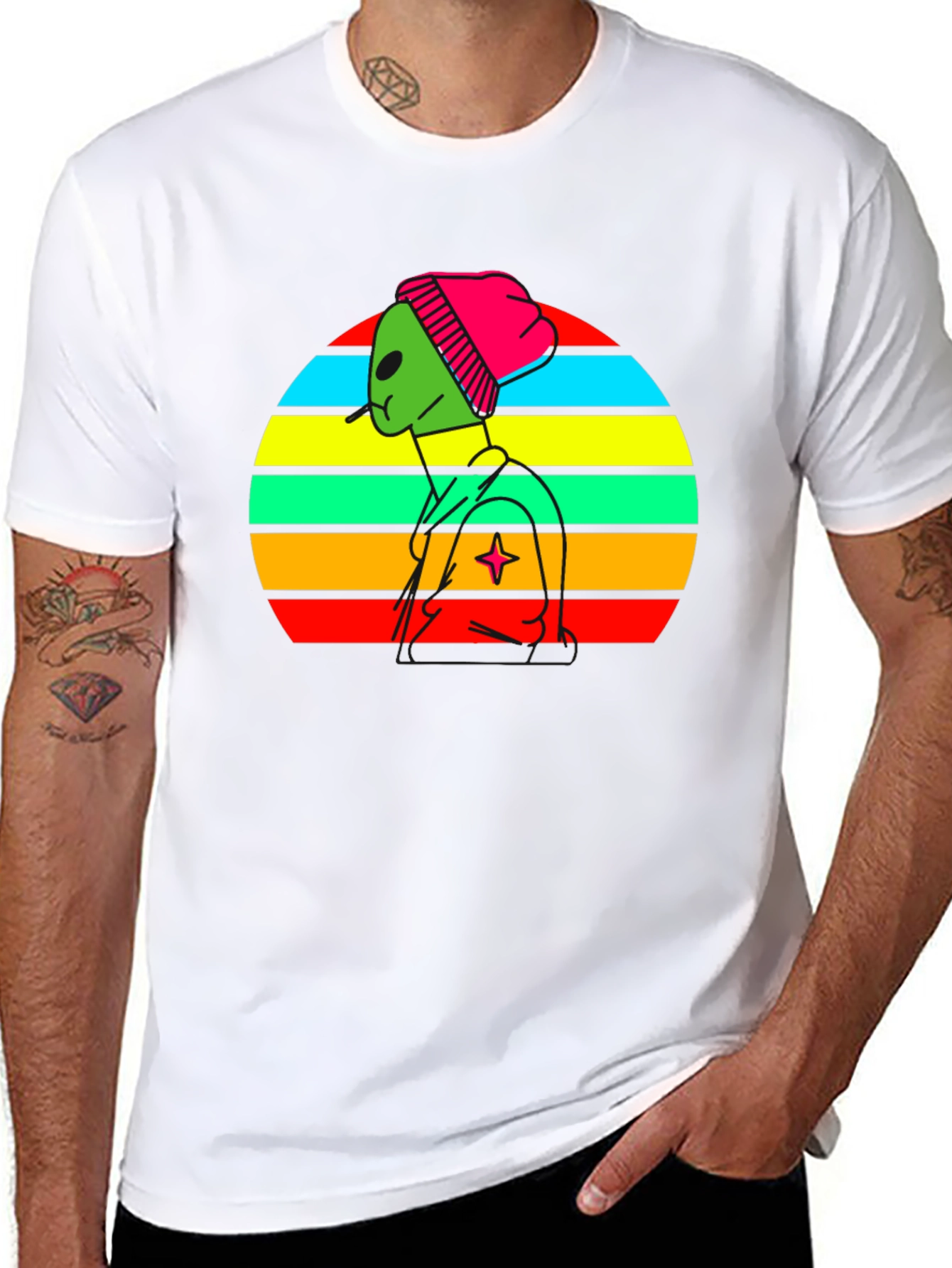 Retro Alien Graphic Tee - Black Cotton Blend T-Shirt