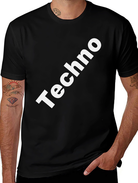 Techno Print Black Cotton T-Shirt - Stylish & Comfortable
