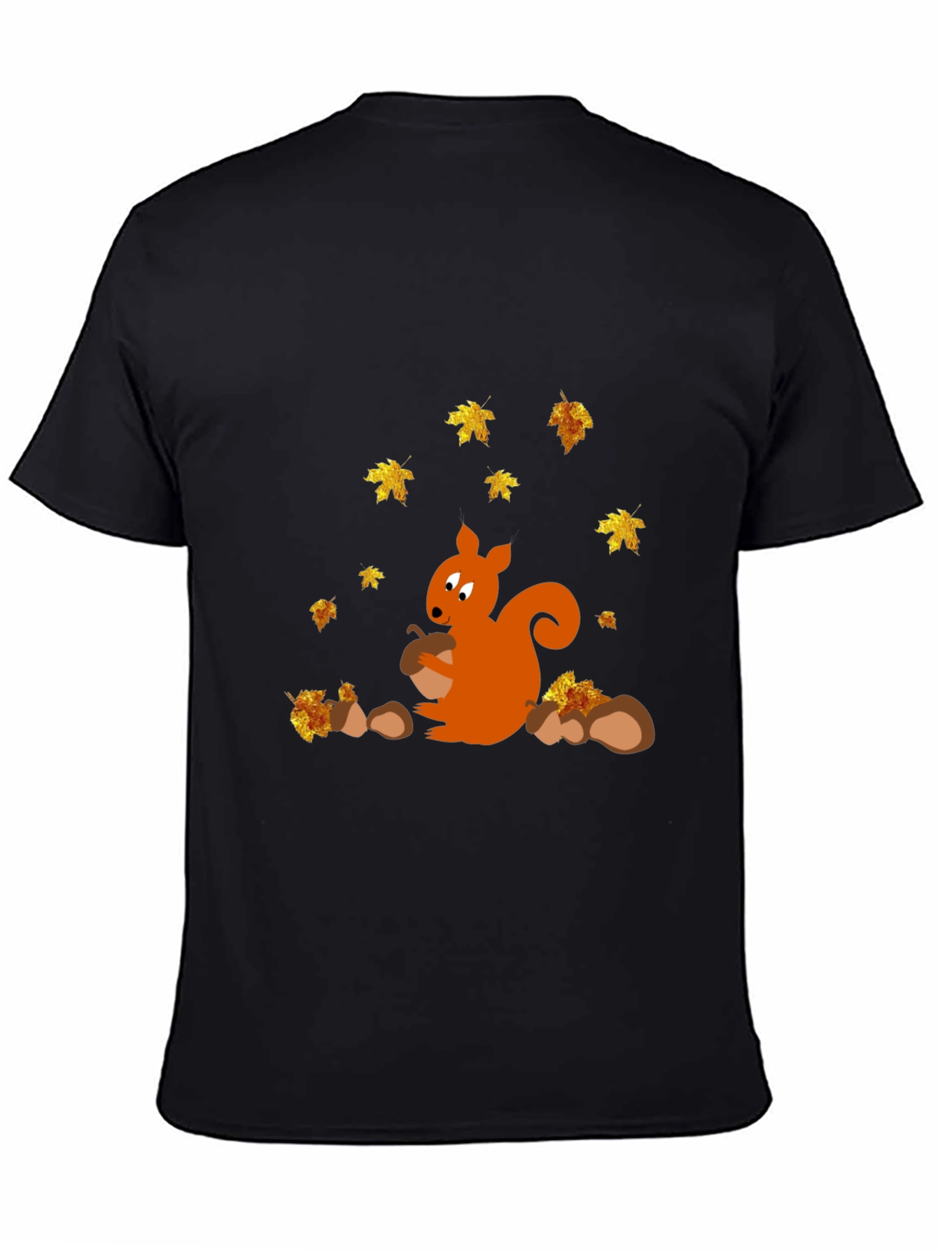Squirrel and Autumn Leaves Black T-Shirt
