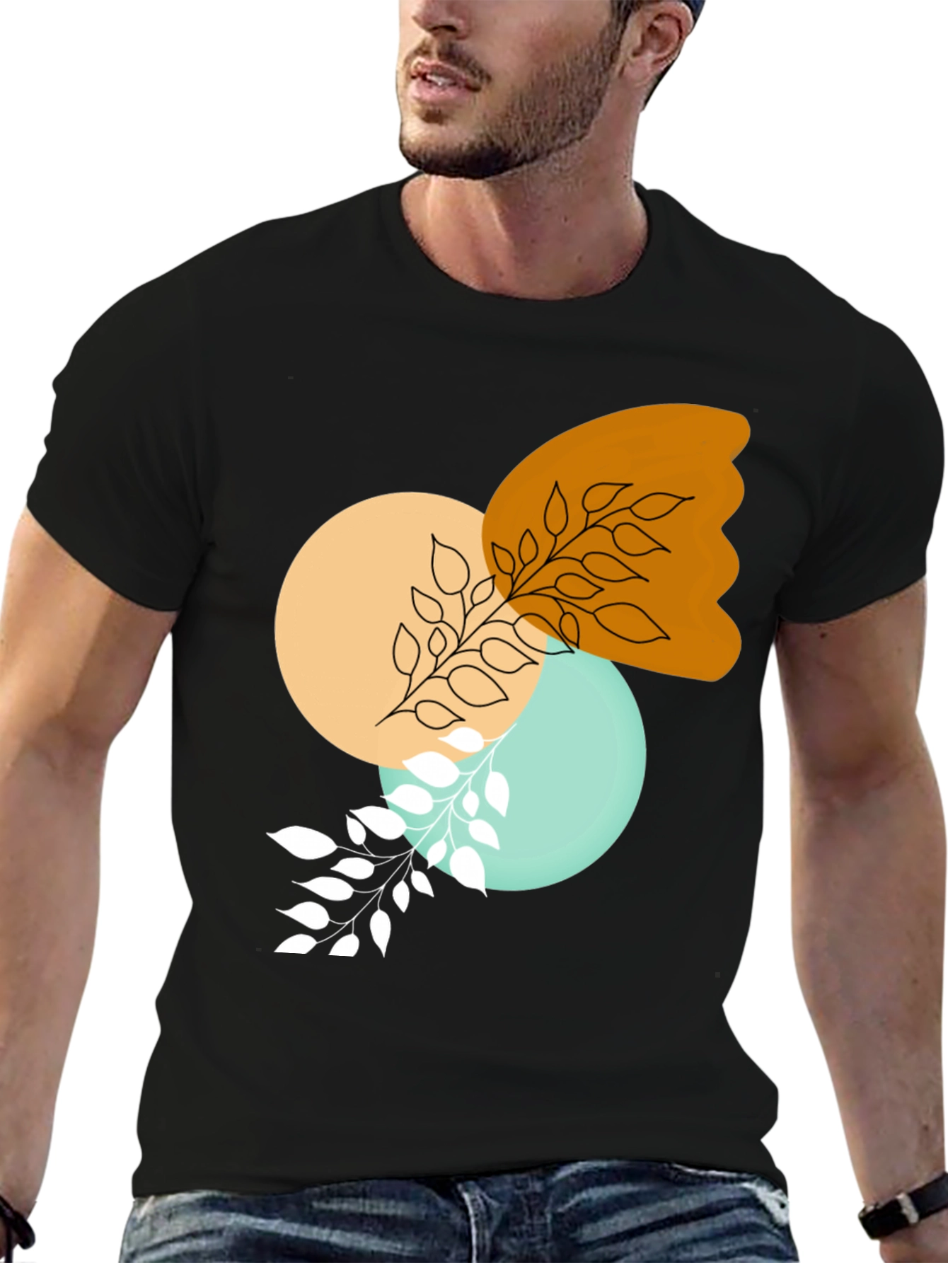 Modern Abstract Graphic Print Black T-Shirt