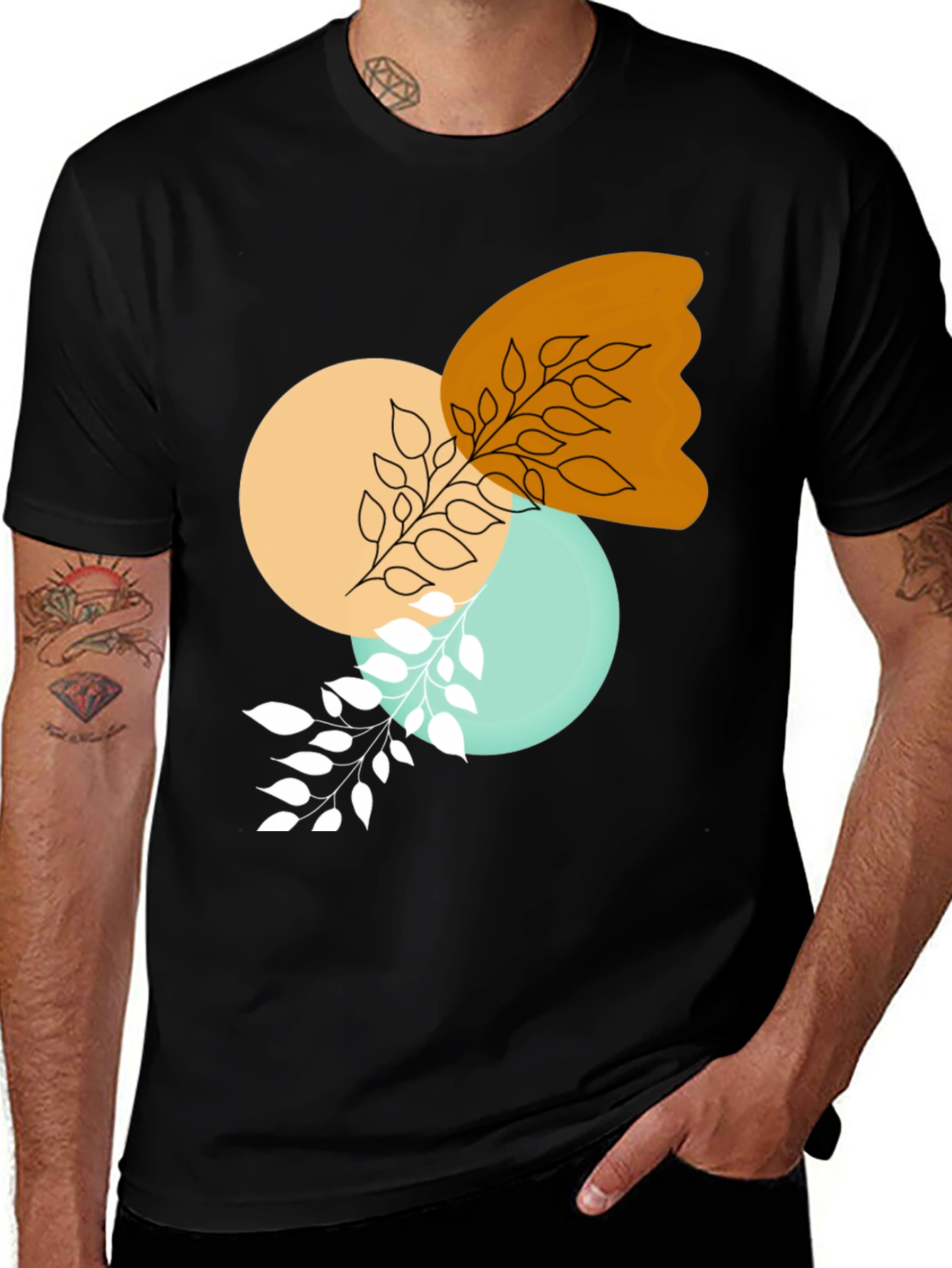 Modern Abstract Graphic Print Black T-Shirt