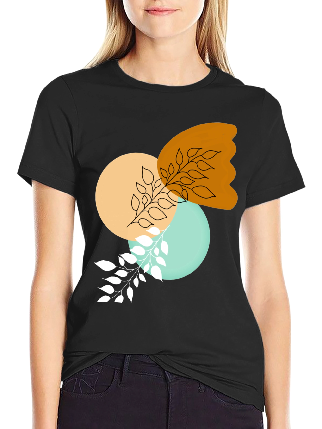 Modern Abstract Graphic Print Black T-Shirt