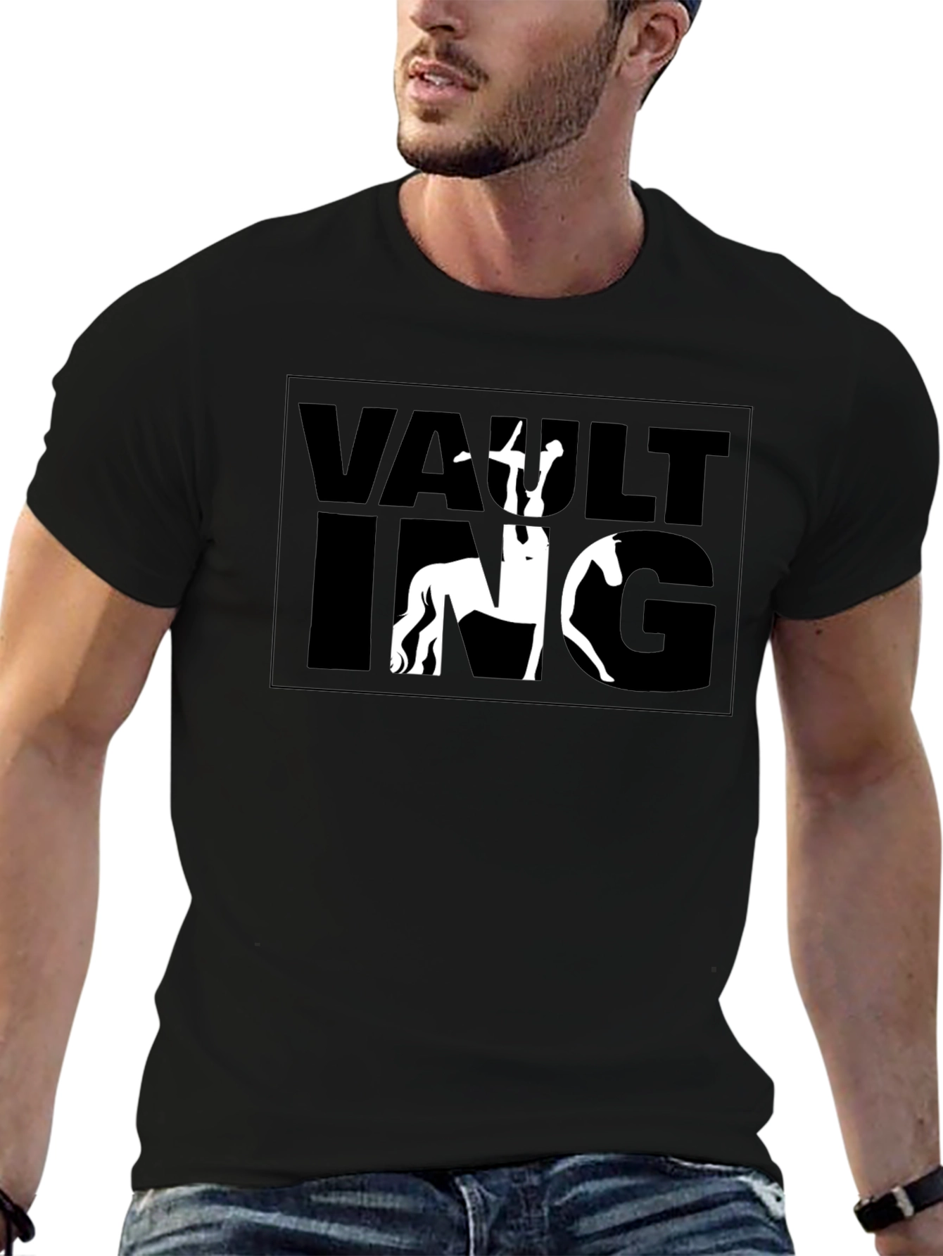 Vaulting Horse Rider T-Shirt - Black Graphic Tee