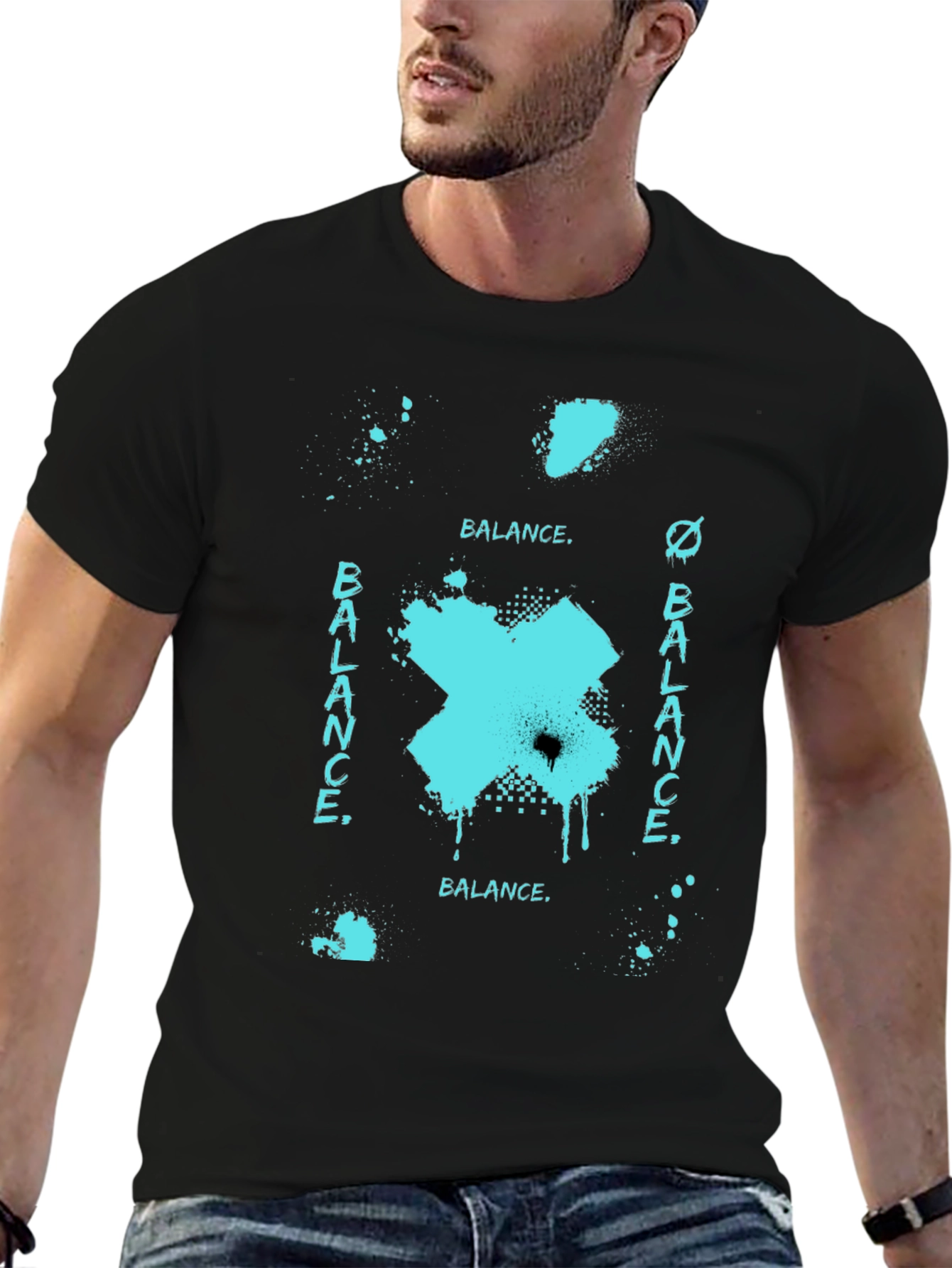 Abstract Balance Graphic Black Tee