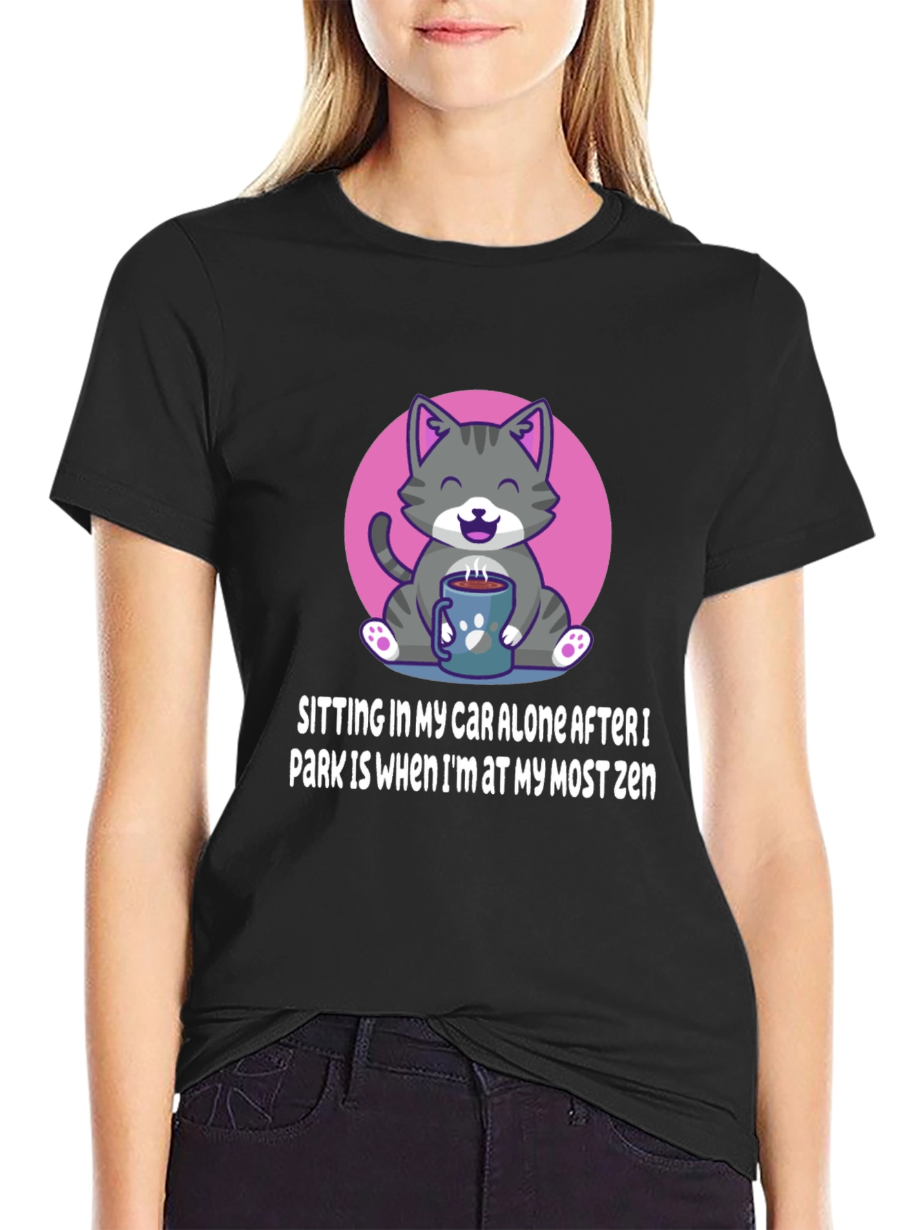Zen Cat Car T-Shirt - Funny Slogan Tee