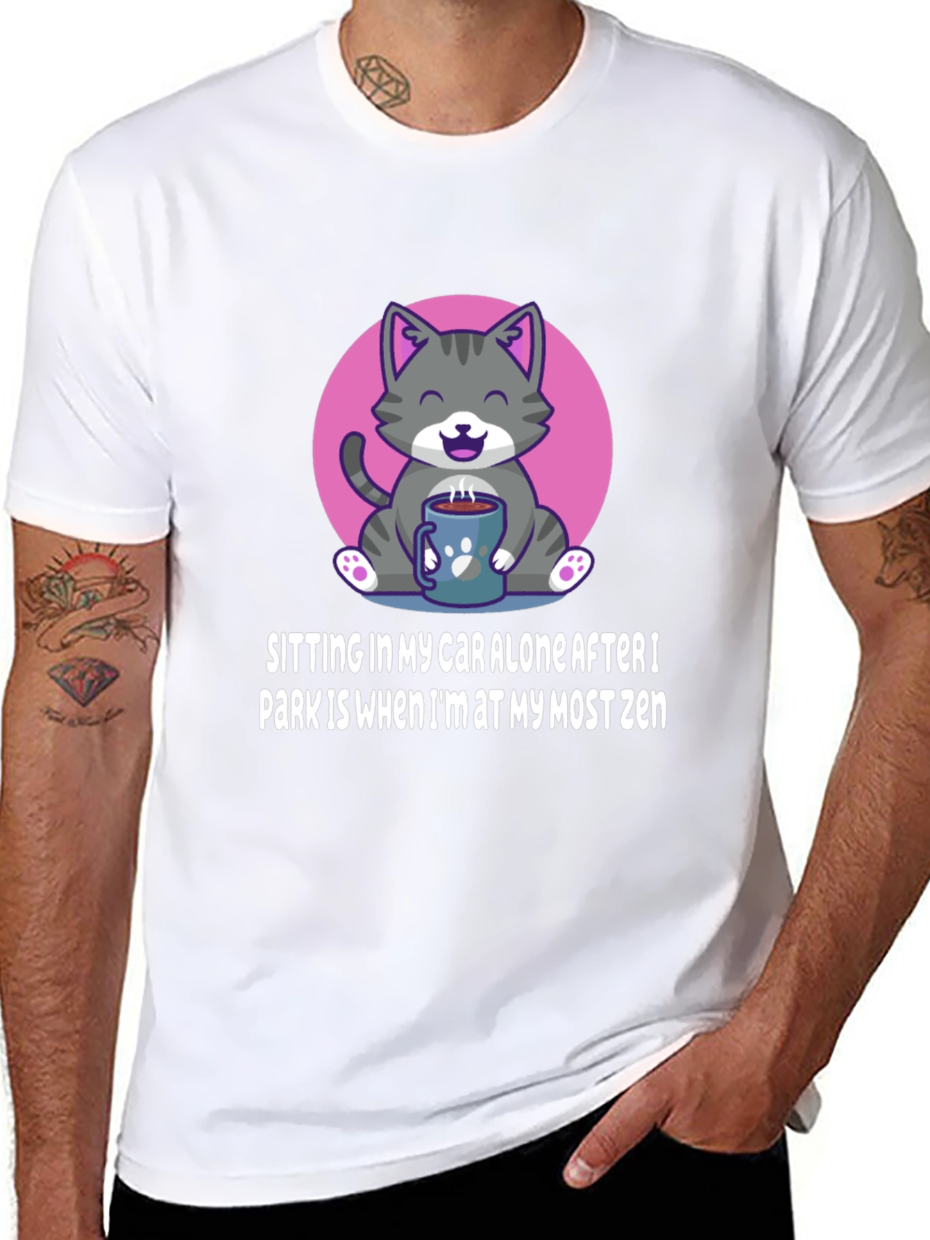 Zen Cat Car T-Shirt - Funny Slogan Tee