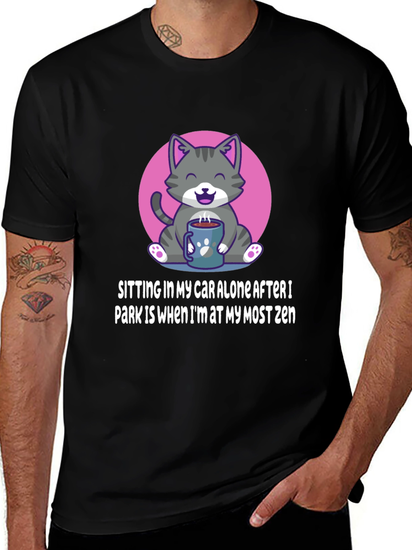 Zen Cat Car T-Shirt - Funny Slogan Tee