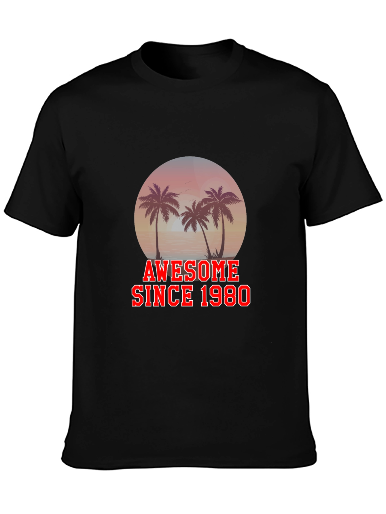 Awesome Since 1980 T-Shirt Palm Tree Graphic Black Tee