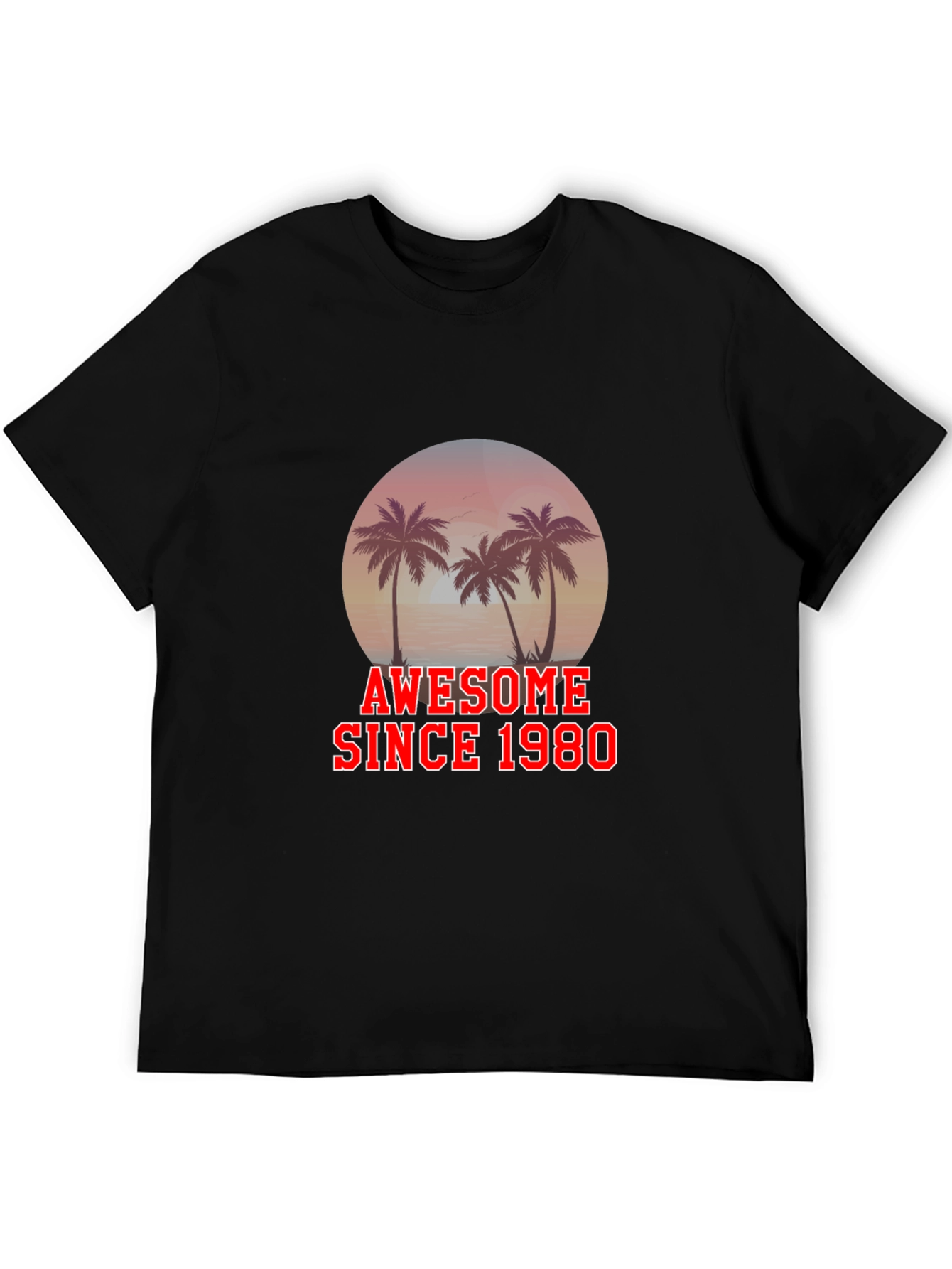 Awesome Since 1980 T-Shirt Palm Tree Graphic Black Tee