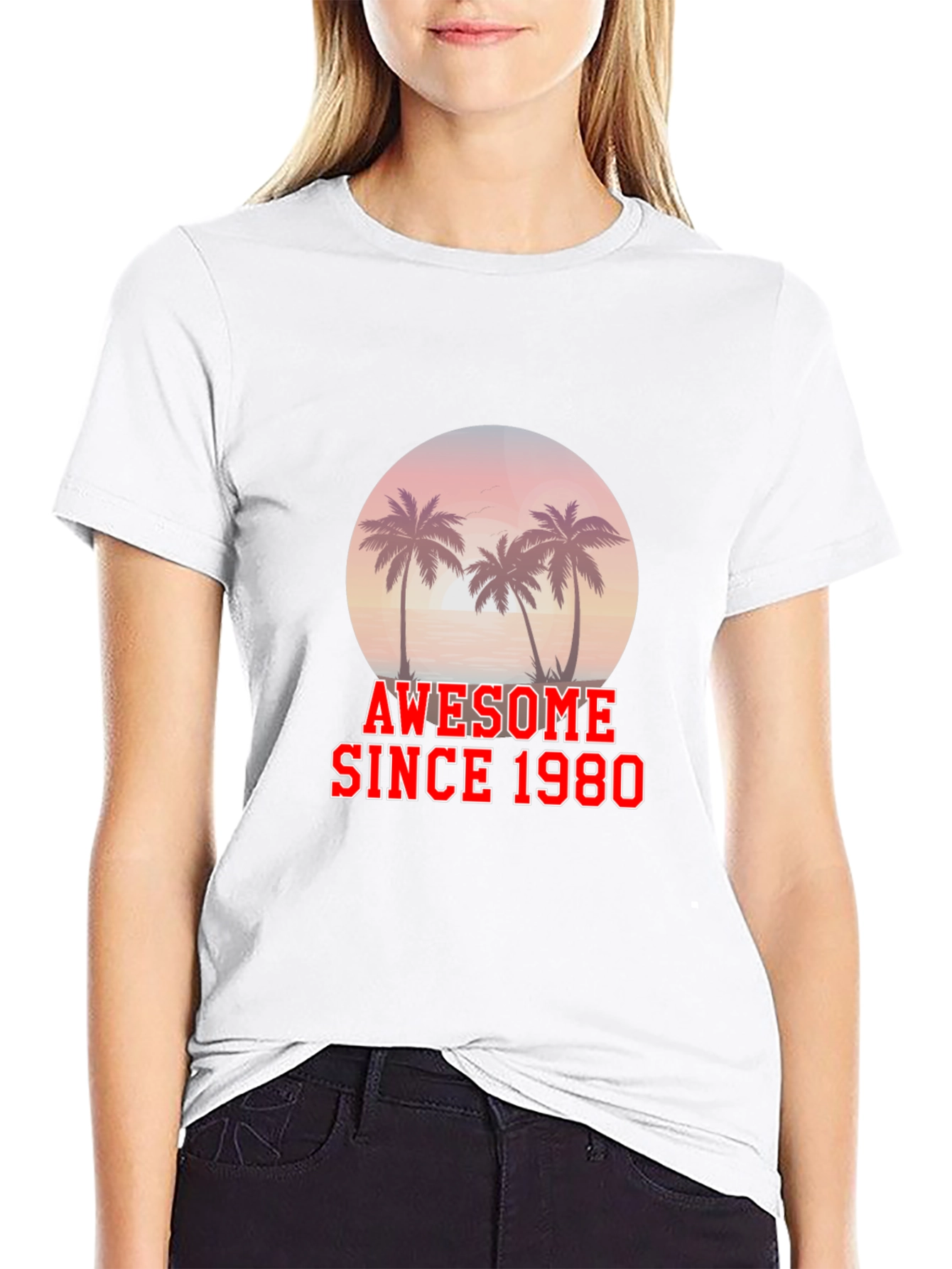Awesome Since 1980 T-Shirt Palm Tree Graphic Black Tee