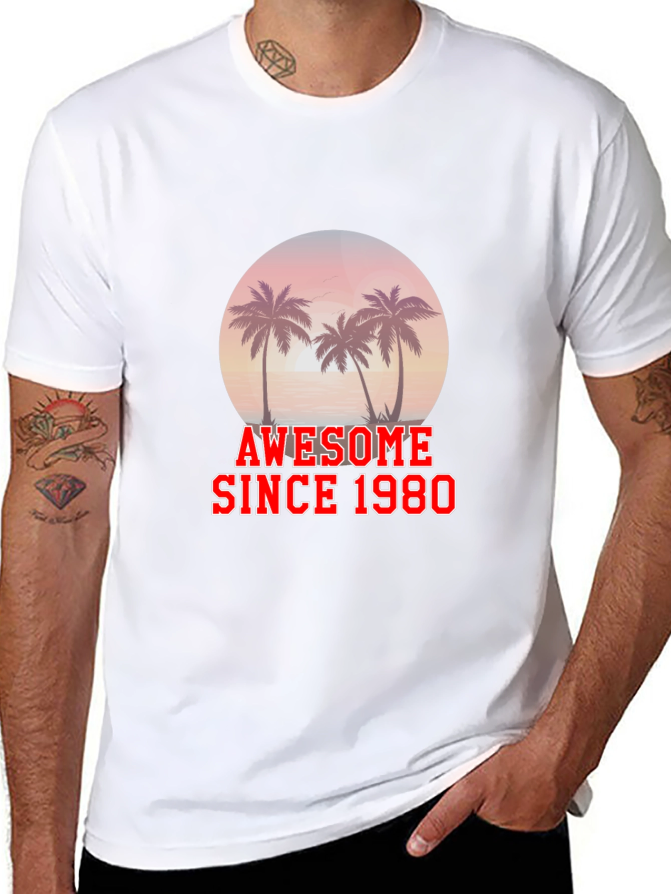 Awesome Since 1980 T-Shirt Palm Tree Graphic Black Tee
