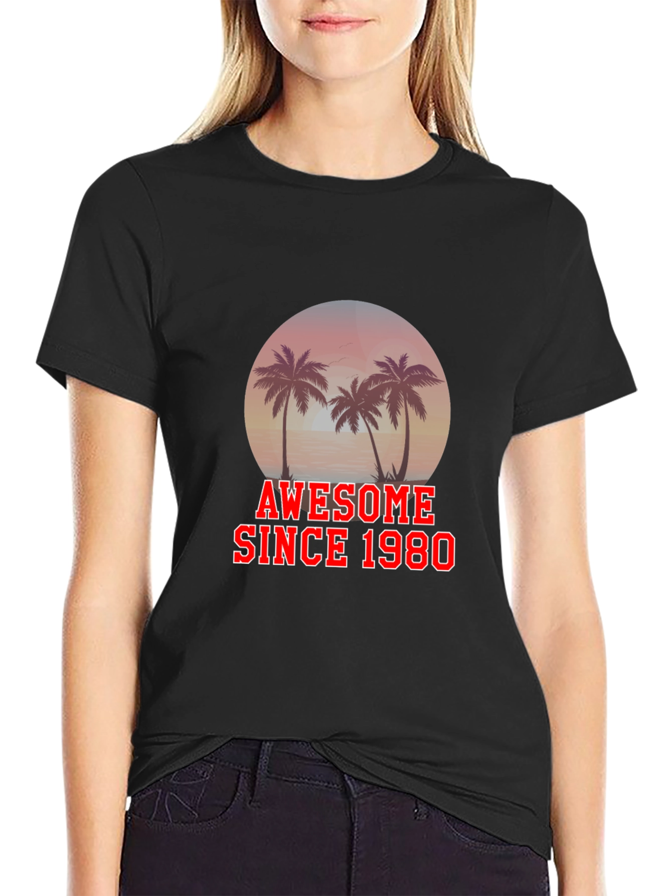 Awesome Since 1980 T-Shirt Palm Tree Graphic Black Tee