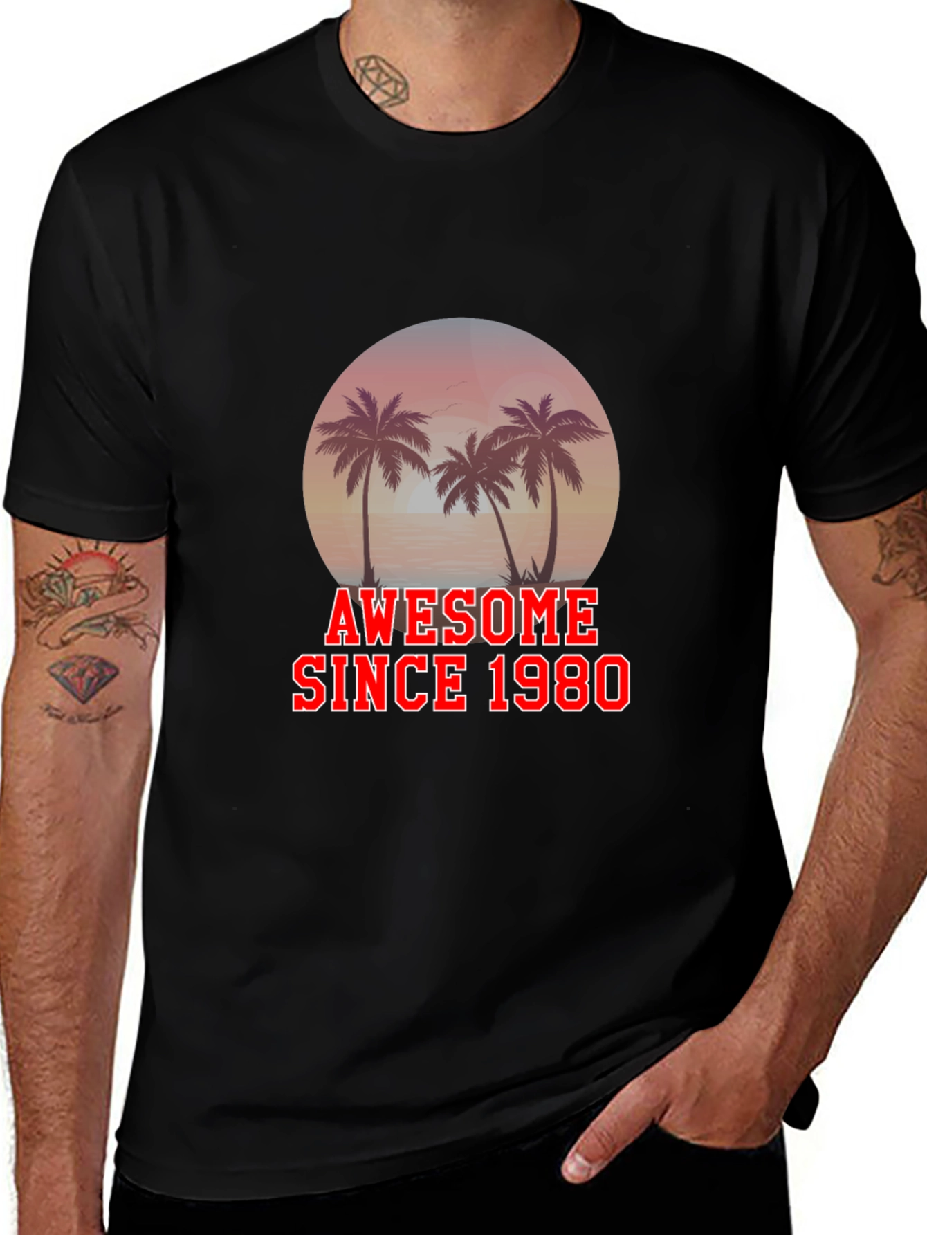 Awesome Since 1980 T-Shirt Palm Tree Graphic Black Tee