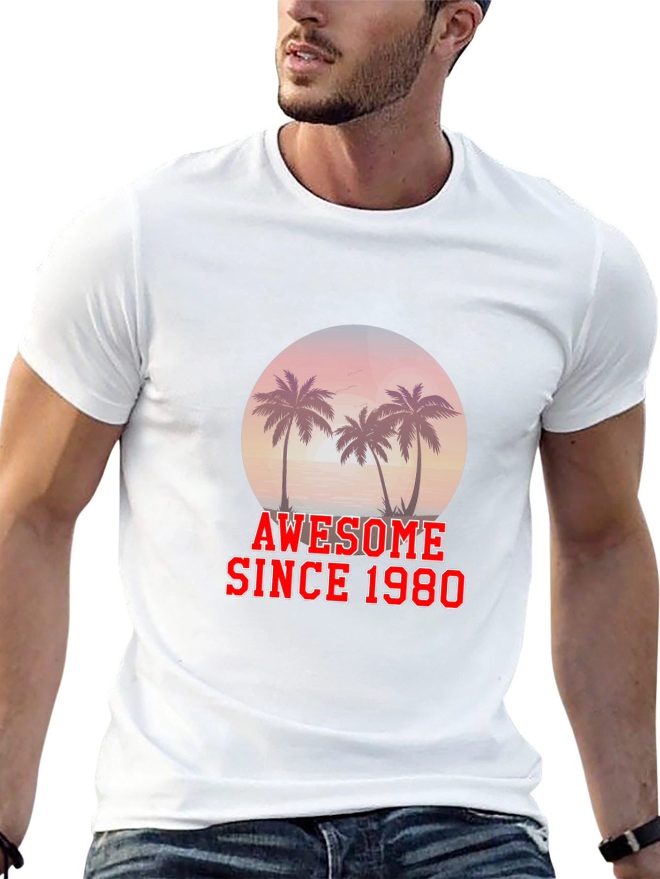 Awesome Since 1980 T-Shirt Palm Tree Graphic Black Tee