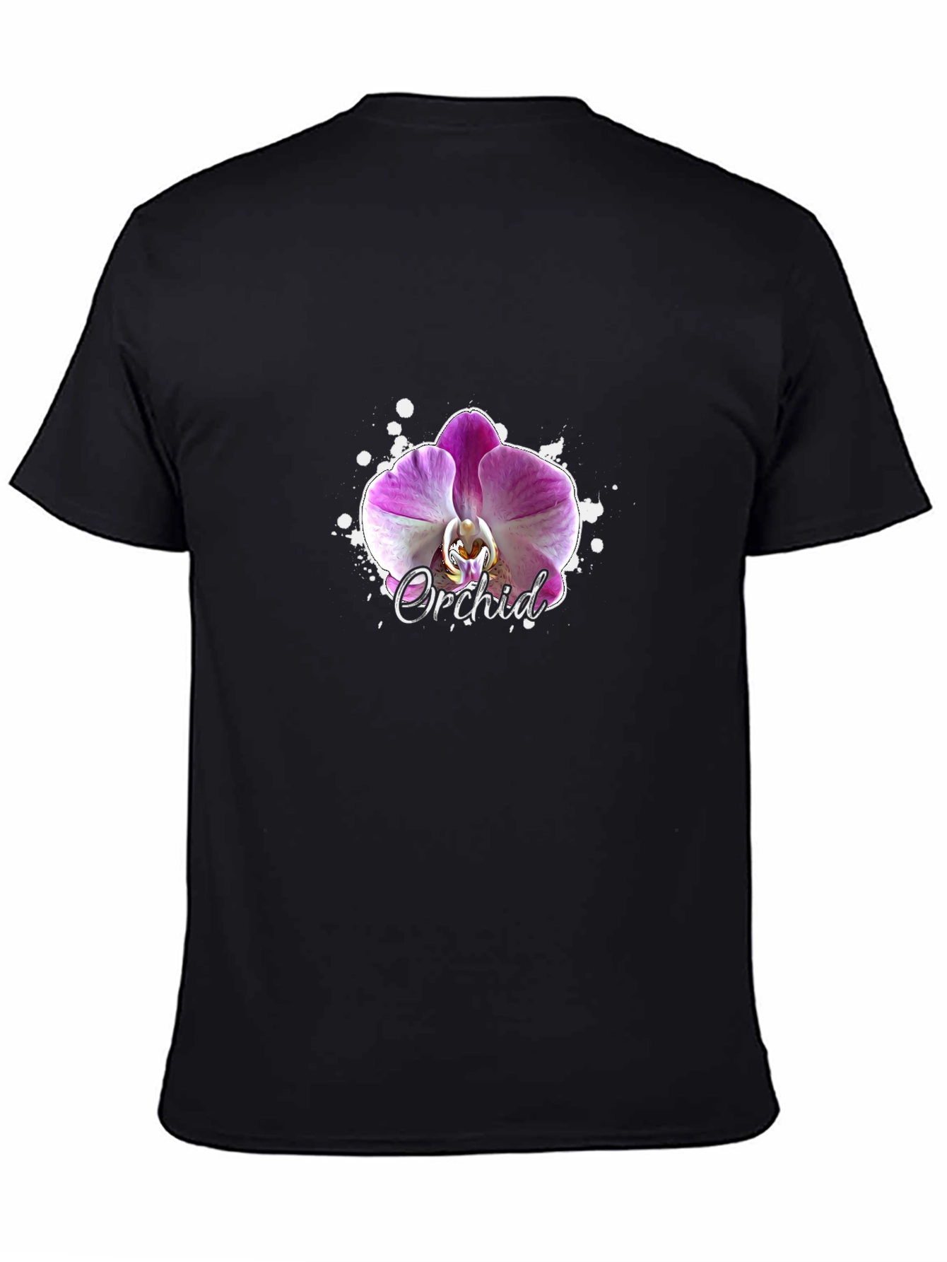 Orchid Flower Graphic Black T-Shirt