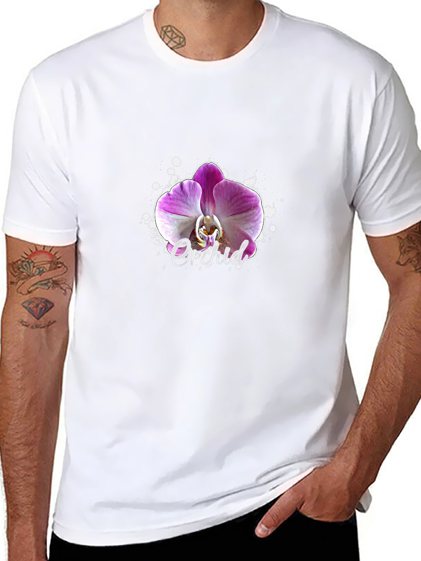 Orchid Flower Graphic Black T-Shirt